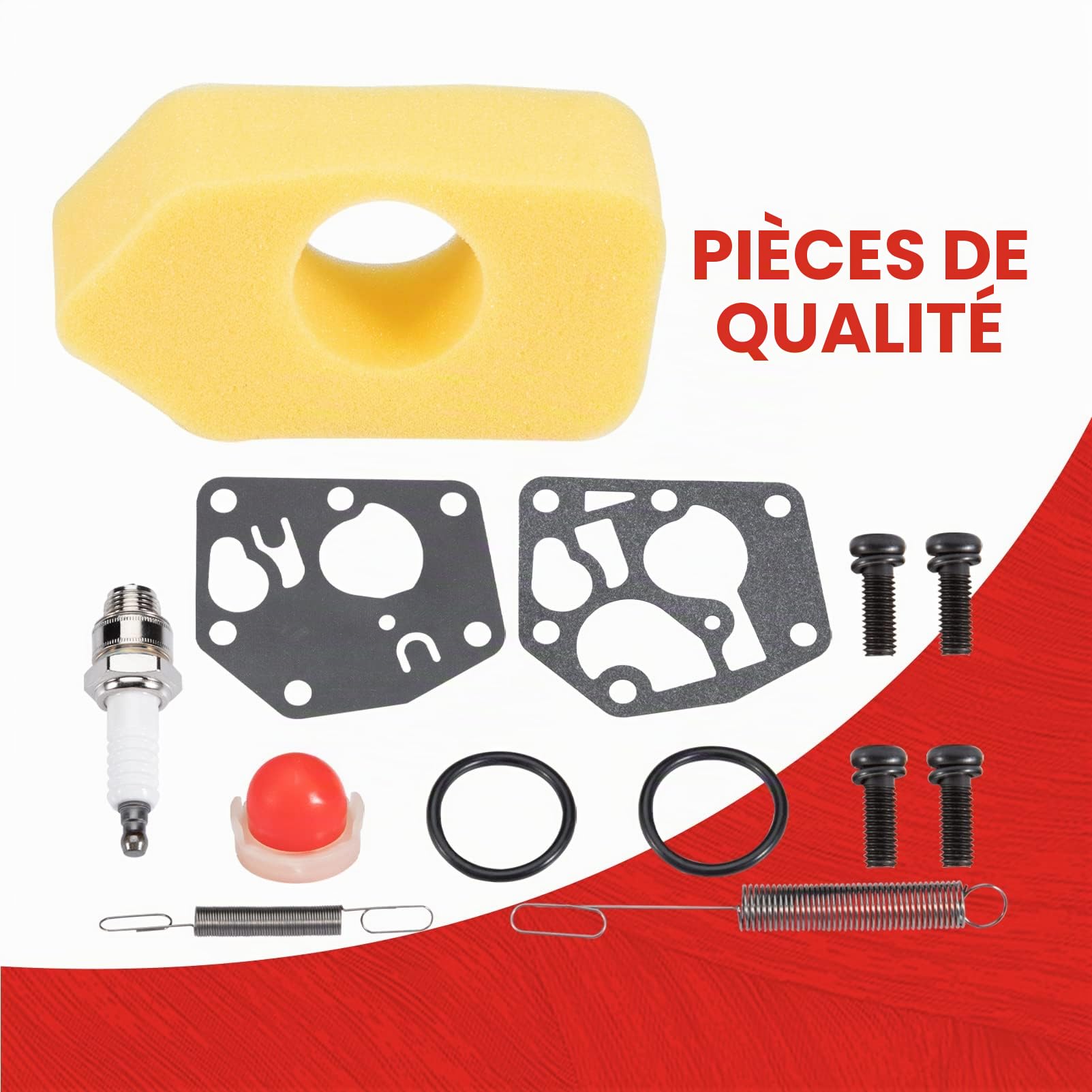 Kit carburateur tondeuse Briggs and Stratton avec filtre à air, vis, ressort de régulateur, membrane, pompe à carburant, bougie d'allumage 499809 498809A 494406