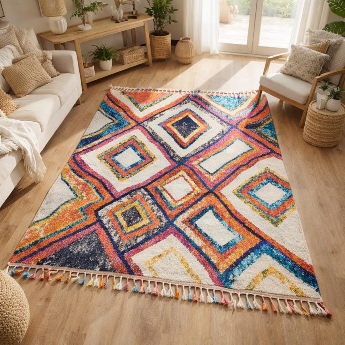 Jadorel Tapis berbère Style 80x150 OURIKA MK 01 Multicolore Oeko TEX® Exclusivité idéal pour la Chambre