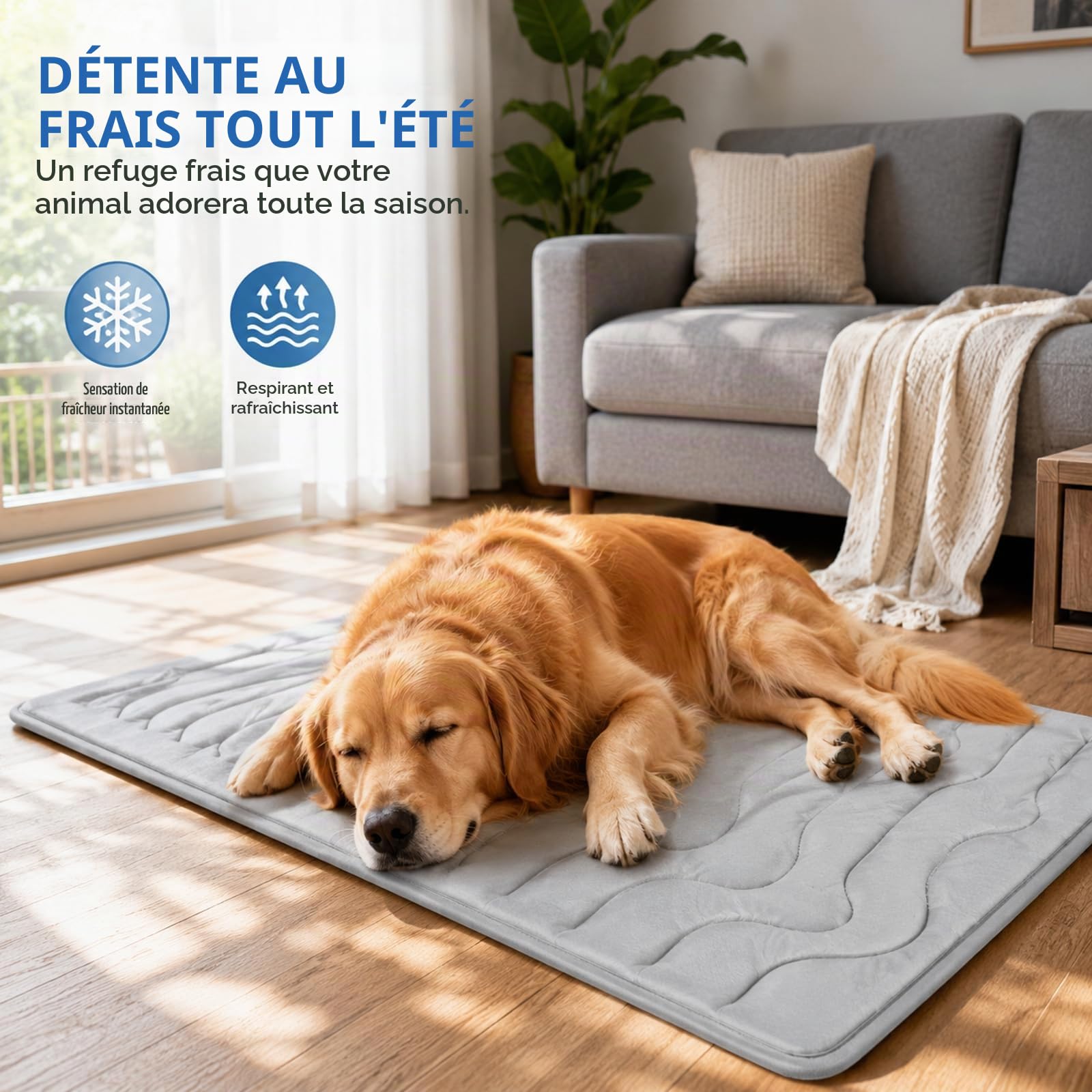 Pawfroste Tapis Rafraichissant Pour Chien – Refroidissement Rapide, Couverture Rafraîchissante Respirante, Tapis Lavable Pour Confort Estival, Idéal Pour Niche, Cage Voyages (Gris, M-91*58cm)