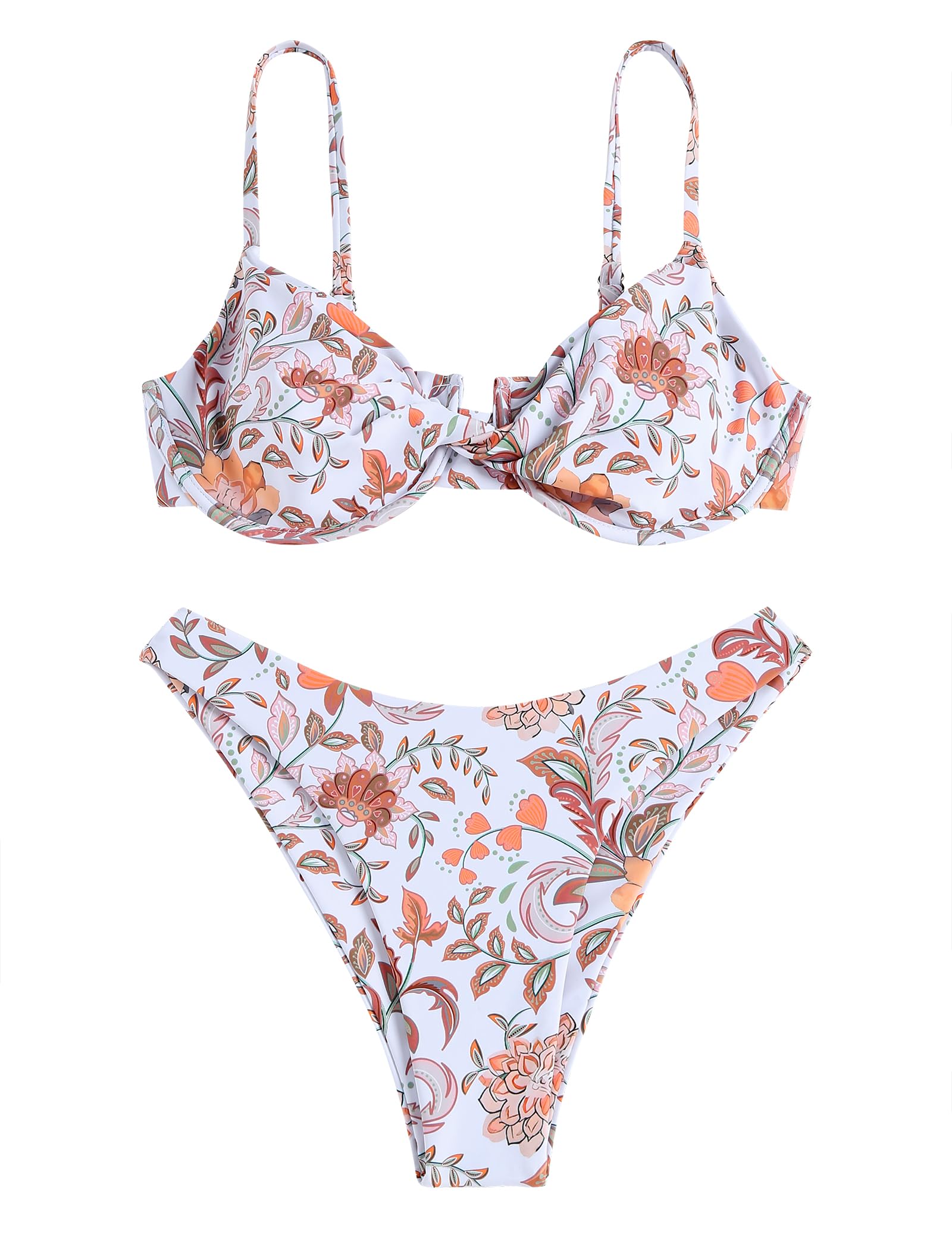 ZAFUL Women's Twist Front Bikini Sets Underwire Tie Back Bikini High Waisted Two Piece Swimsuit