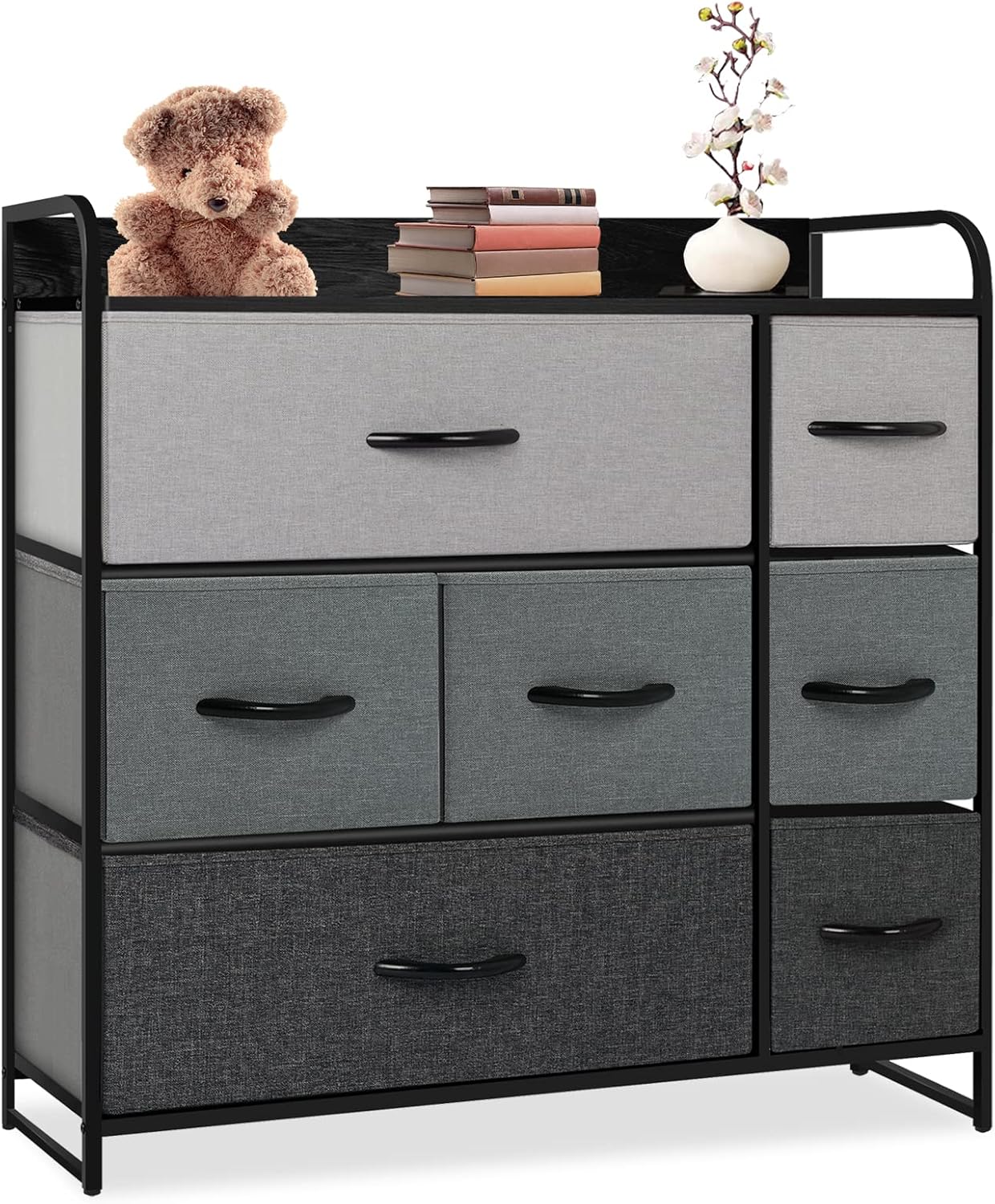LLappuil 7 Drawer Dresser for Bedroom, Fabric Chests of Drawers with Clothes Storage Organizers Cabinets for Closet, Living Room, Hallway, Nursery, Grey