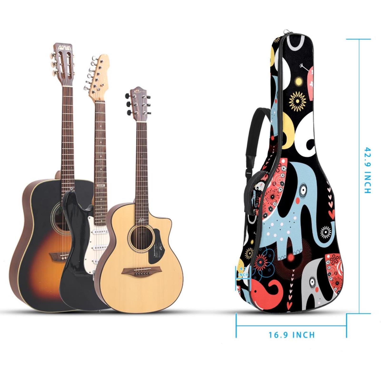 Torba na gitarę akustyczną wodoodporny plecak na gitarę grubo miękki wyściełany słoń klasyczna obudowa na gitarę, wielobarwny, 42.9x16.9x4.7 in, Organizer do torby