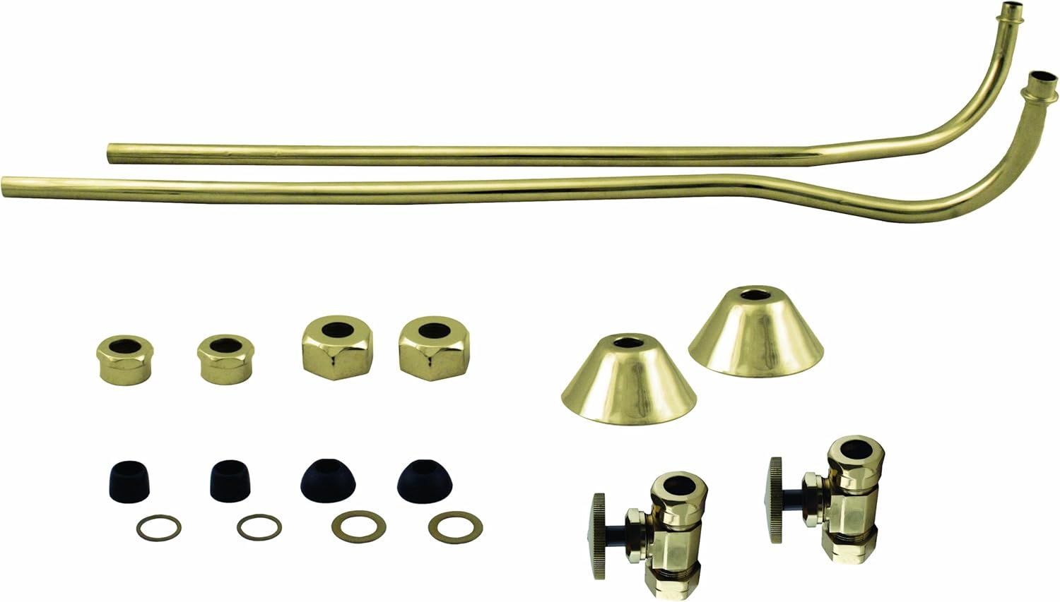 Westbrass D136-110-01 Brass Double Offset Bath Supply Lines with 1/2" Comp Valves and Round Handles, Polished Brass