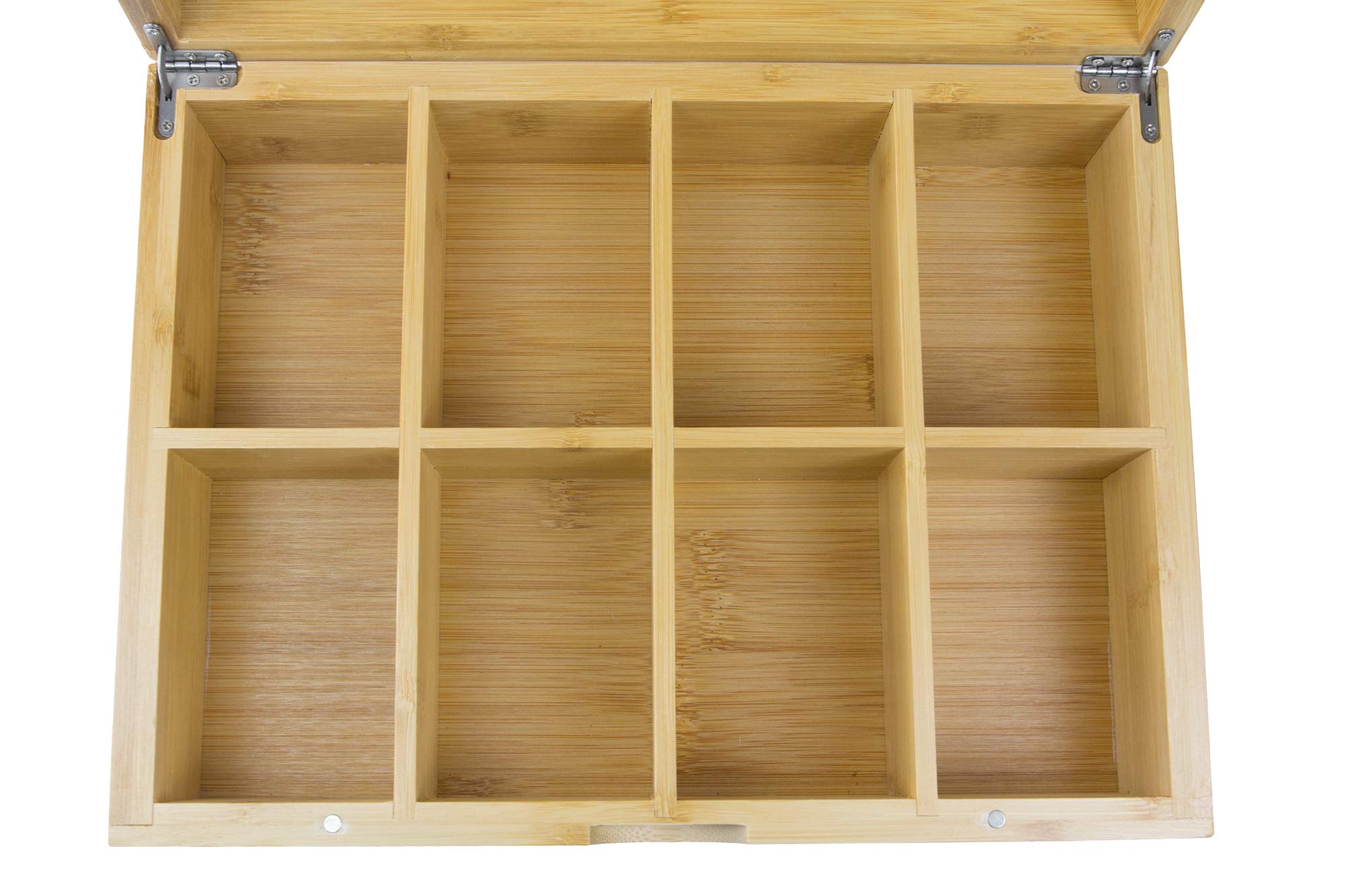 Caja de té de bambú con 8 compartimentos (para 160 bolsitas de té) | Organizador grande con tapa | Caja de madera para bolsas de té de alta calidad | 23 x 30 x 9 cm