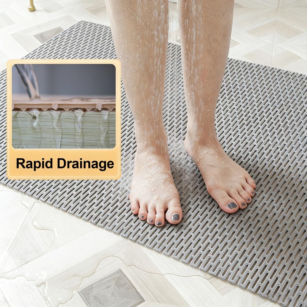 Extra große PVC-Duschmatte, ausgehöhlte Badewannenmatte für die Dusche, rutschfeste, extra große Duschmatte für drinnen und draußen,Dark Blue,35x197in
