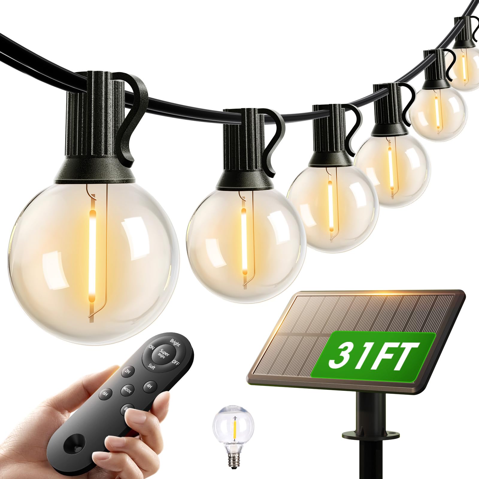 Photo 1 of addlon 25FT Solar String Lights, Black, 12 LED Bulbs