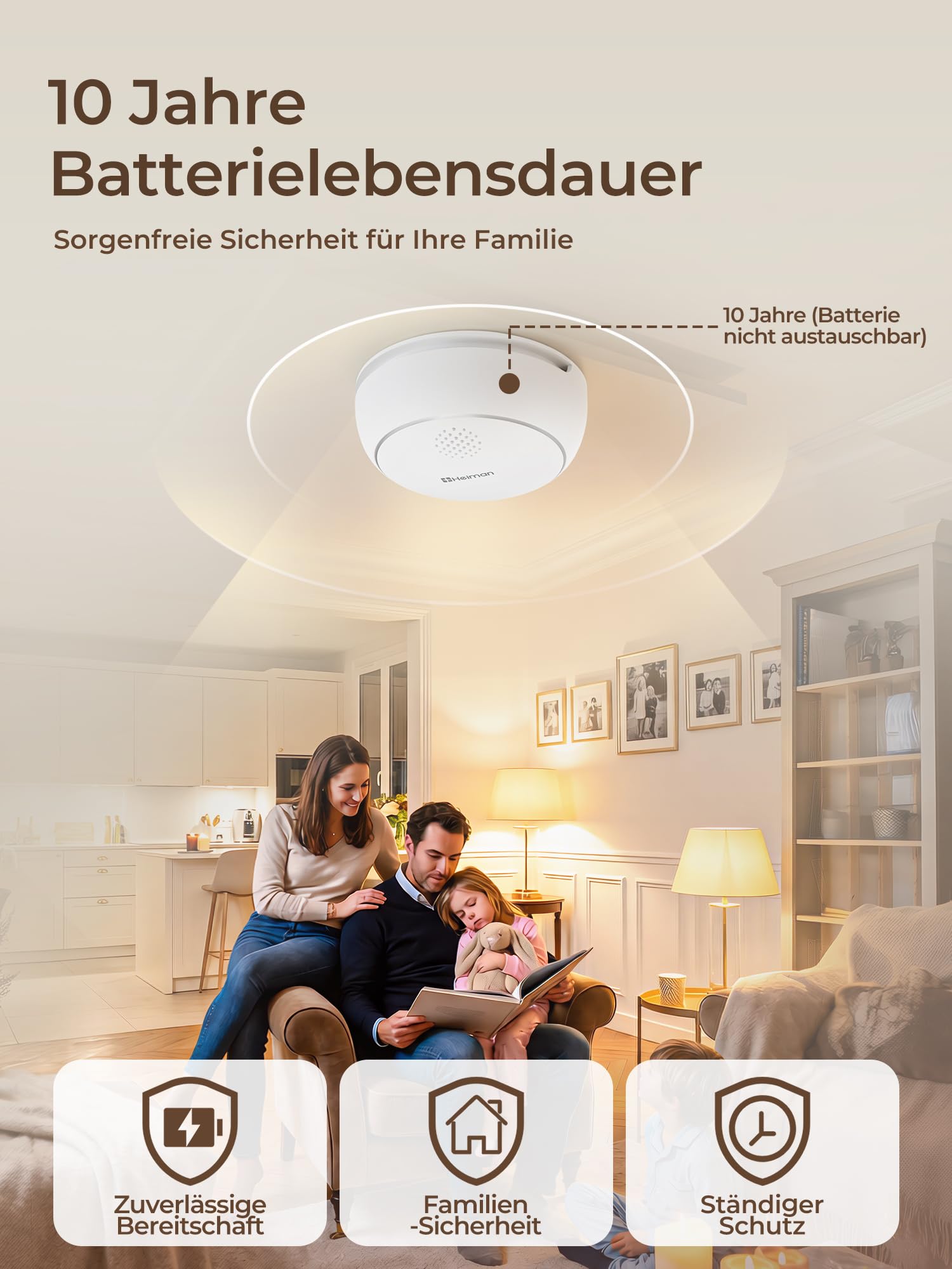 Heiman Rauchmelder 10 Jahre Batterie mit Magnethalterung, 12er Set+Gateway