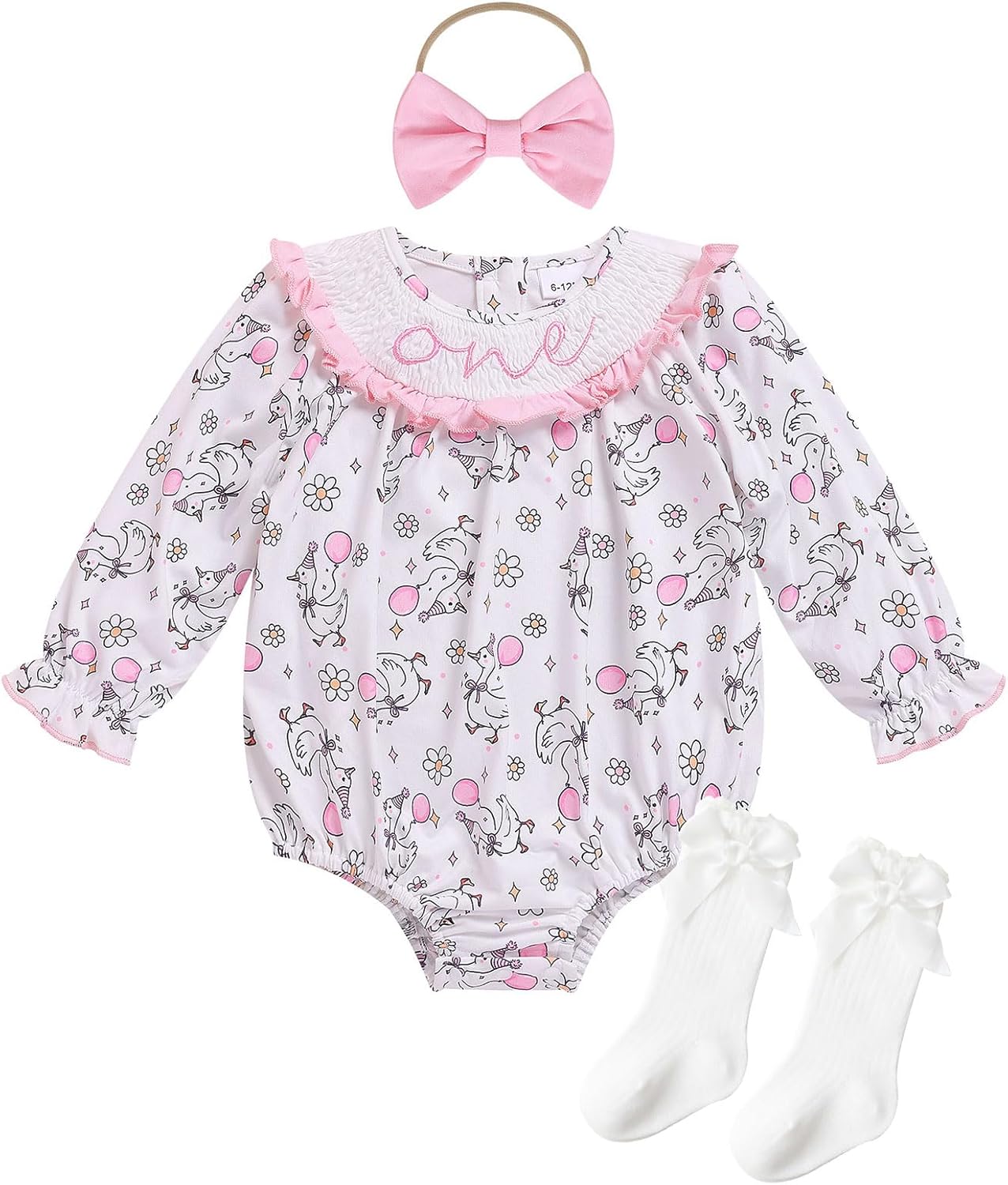 FYMNSI Baby Girls 1st Birthday Outfit Romper Bodysuit Socks Headband 3PCS Princess Toddler Fall Winter Cake Smash Clothes