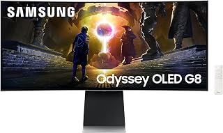 Samsung Odyssey G85SD Curved Gaming Monitor, 34 Zoll, Bildschirm mit QD-OLED-Panel, UWQHD, 3440 x 1440 Pixel, AMD Freesync Premium Pro, Reaktionszeit 0,03 ms, Bildwiederholrate 175 Hz, LS34DG850SUXEN