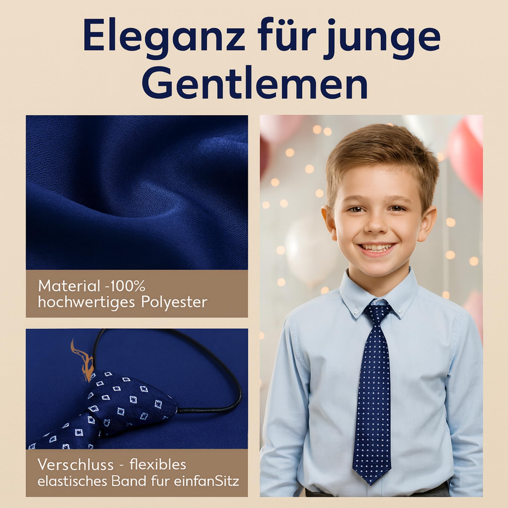 Krawat dziecięcy z elastyczną gumką, Ciemnoniebieski, XS