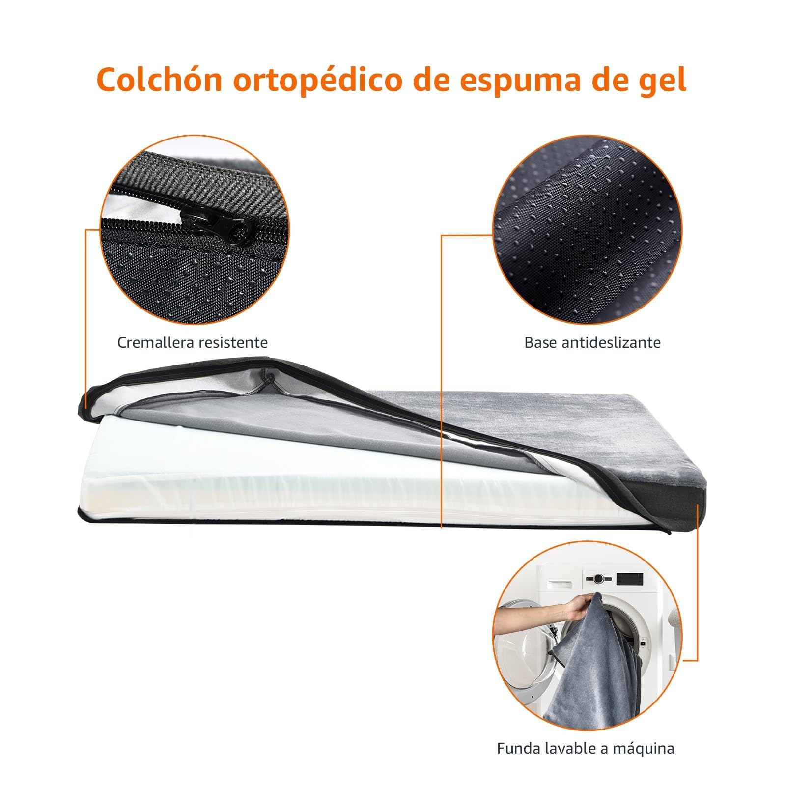 Amazon Basics Colchón grande para perros y mascotas, espuma viscoelástica de gel para soporte, funda extraíble y lavable, gris, 89 x 56 x 8 cm (L x W x H)