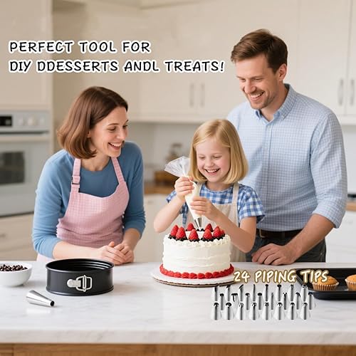 Miniatura 6 de Juego de moldes para pasteles de 168 piezas para hornear + suministros de decoración de pasteles 3 moldes antiadherentes (6, 8, 10 pulgadas), puntas