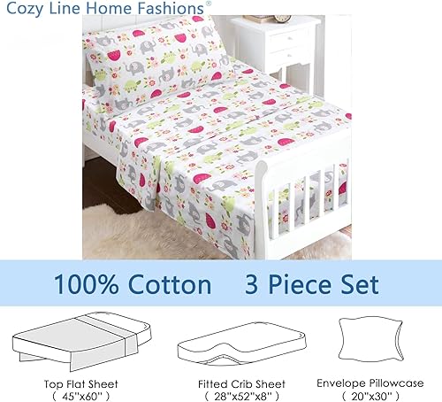 Miniatura 2 de Danica Juego de sábanas de 3 piezas 100% algodón para niños y niñas, incluye sábana superior, sábana bajera, funda de almohada estándar (tortuga y