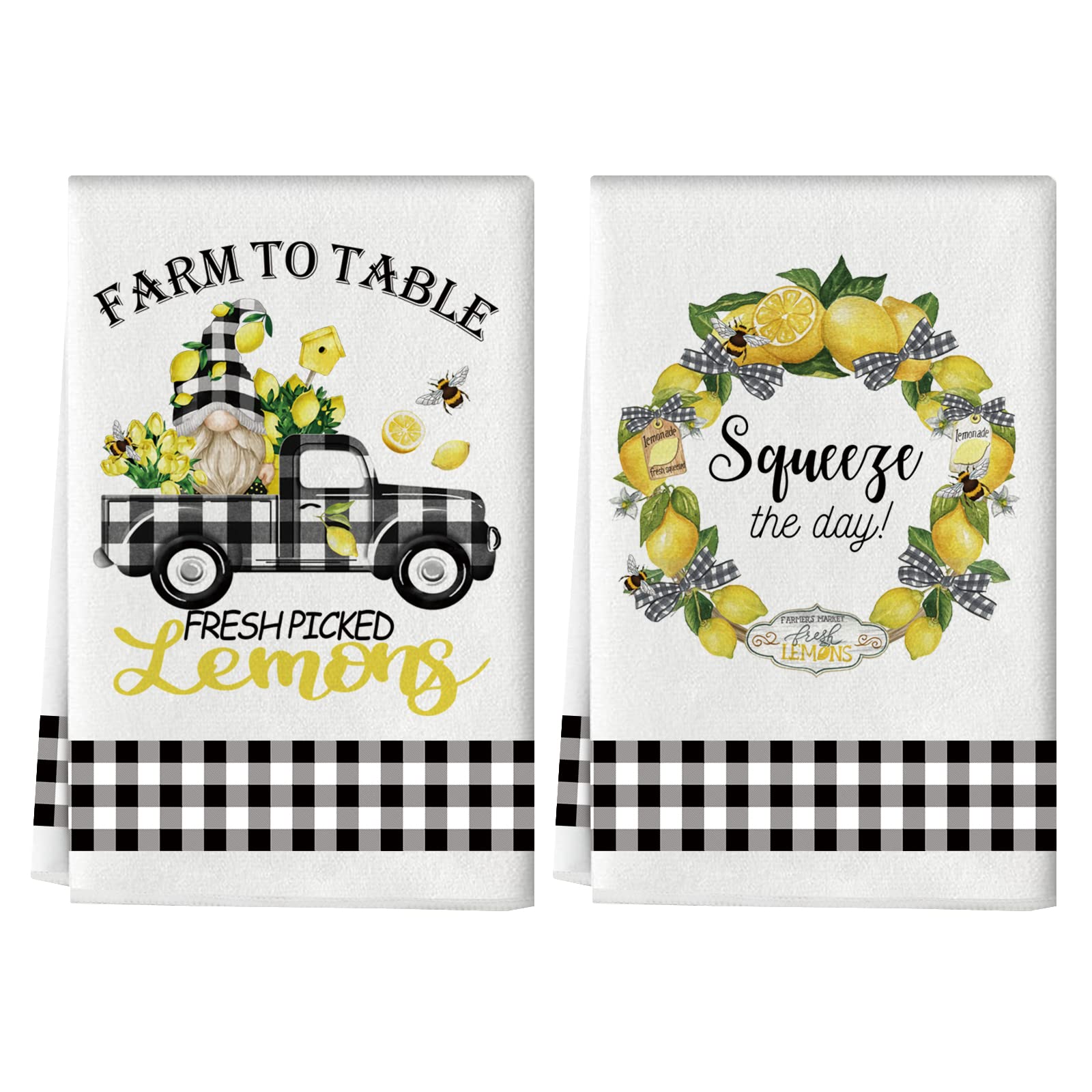 POILKMNI Gnome Lemon Kitchen Dish Towels, 17.7 x 27.6 Inch Tea Towels Dishcloths for Kitchen Cleaning, Summer Hand Towels, Farmhouse Lemon Kitchen Decor, Housewarming Gifts for New Home