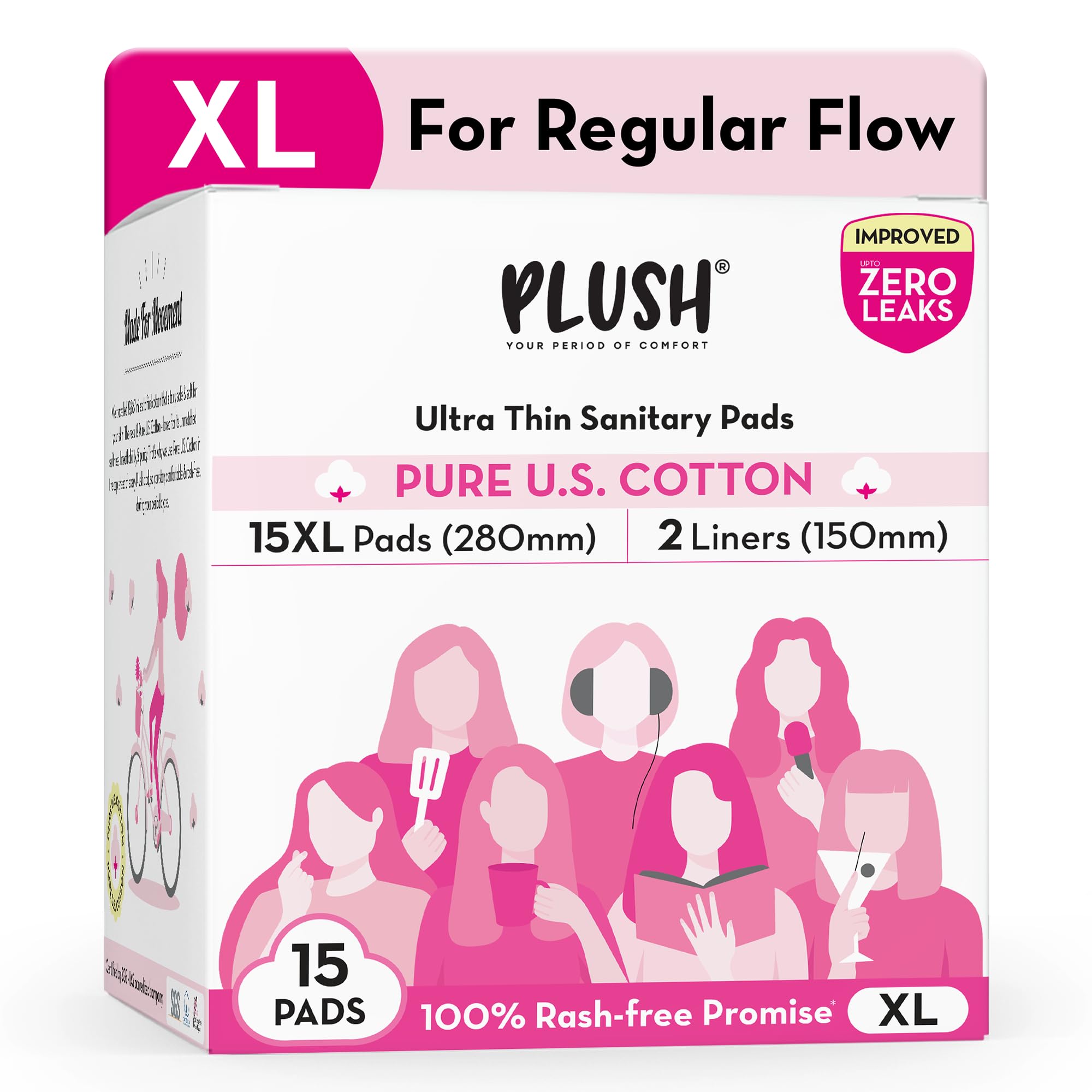 Plush Ultra-Thin Large Sanitary Pads for Women, 15 Pcs | For Light-Medium Flow | 2 Panty Liners | 100% Rash-Free | Pure U.S. Cotton Pads | Affordable Sanitary Pads-image-10