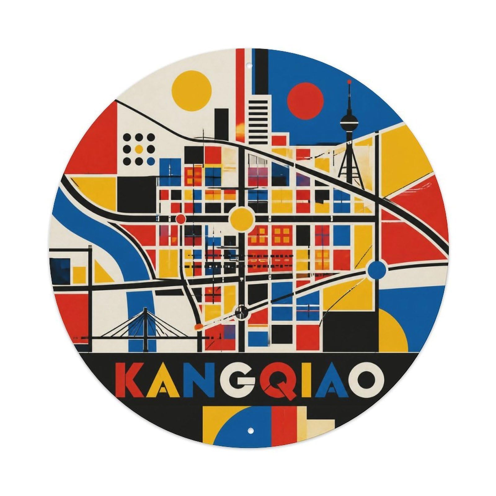 Okngb Style Kangqiao District Shanghai Urban Route Vintage Badge Metal Tin Sign Plaque Wall Decor For Cafe, Man Cave, Club Bar, Office, Home Garden Round Metal Poster 8X8inch