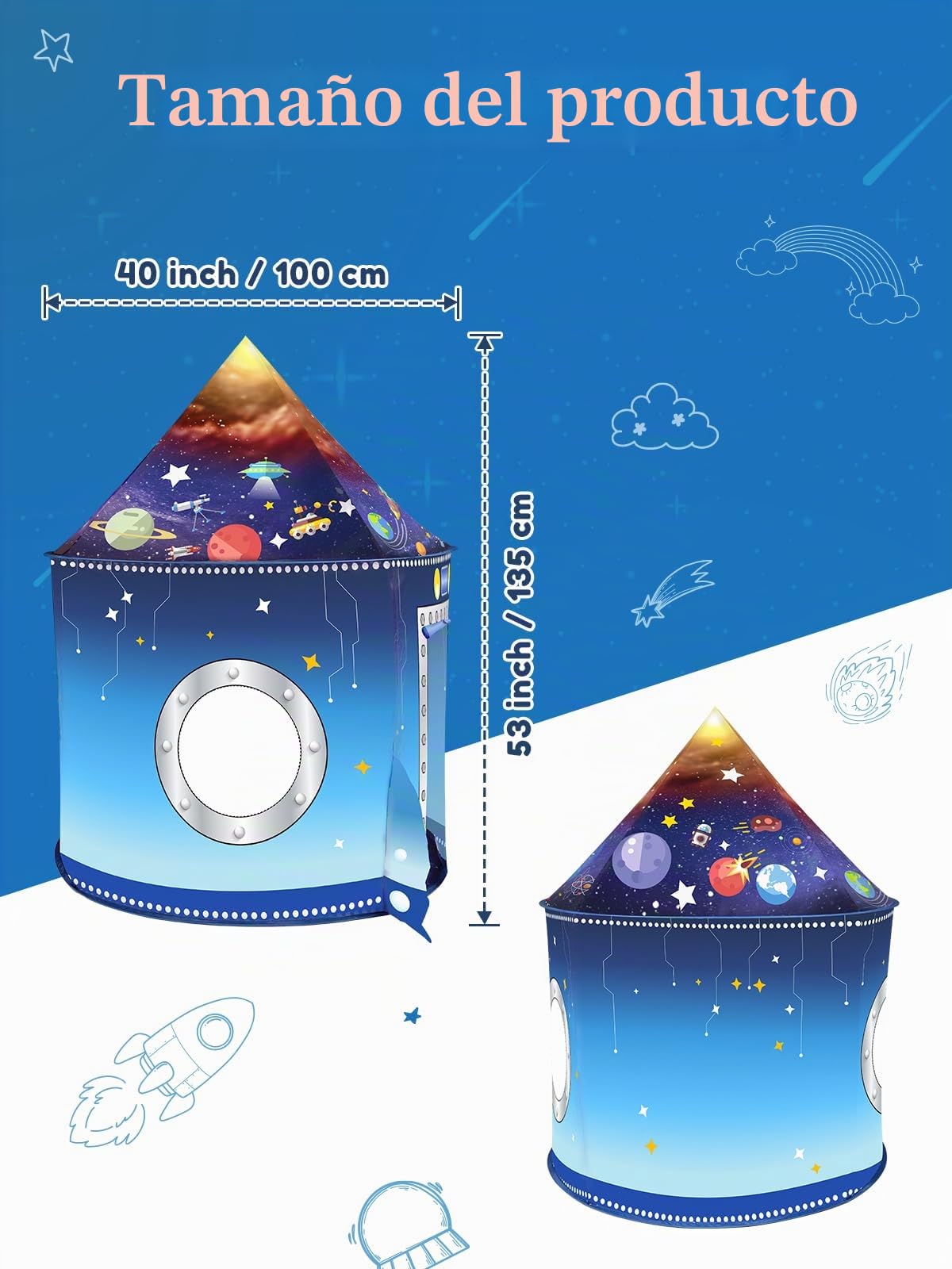 Tienda campaña Cohetes Sala Juegos bebés niños Interior Exterior Nave Espacial Tienda con temática Astronauta Emergente Juguete Espacial portátil Tienda Fiesta Disfraces en Casa Regalo de cumpleaños