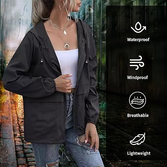 Lancry Lightweight Waterproof Jacket Women, Packable Raincoat Rain Jacket Hooded for Outdoor Hiking, Running, Cycling
