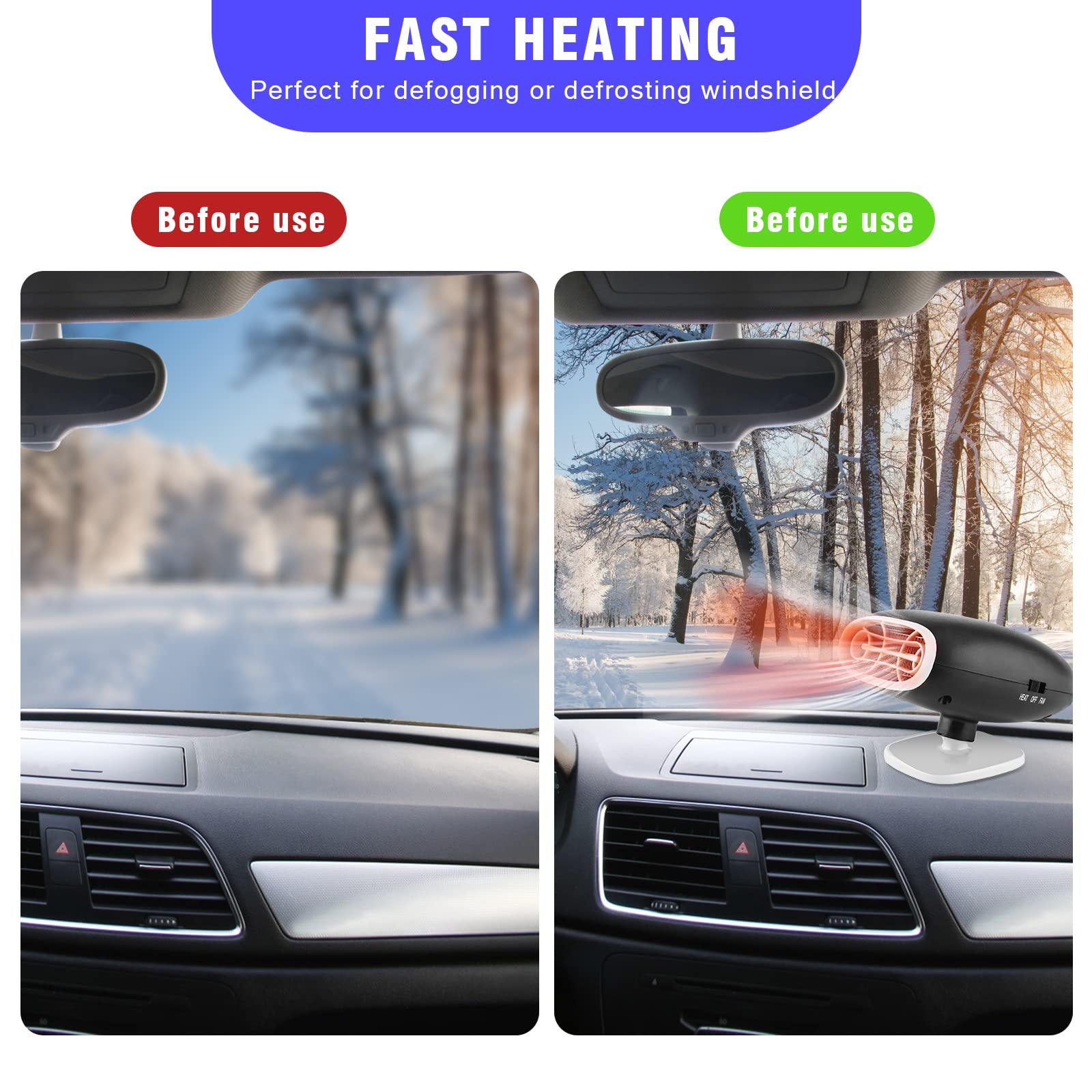 Chauffage Voiture 2 En 1 : Dégivreur Et Ventilateur | Branchement Allume-cigare 12V | Chauffage Rapide En 10 Secondes