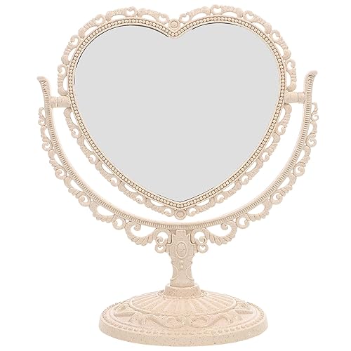 Espejo de maquillaje espejo de tocador de mesa espejo de maquillaje de doble cara con rotación de 360 grados forma de corazón beige Espejo de maquillaje espejo de tocador de mesa espejo de maquillaje de doble cara con rotación de 360 grados forma de corazón beige
