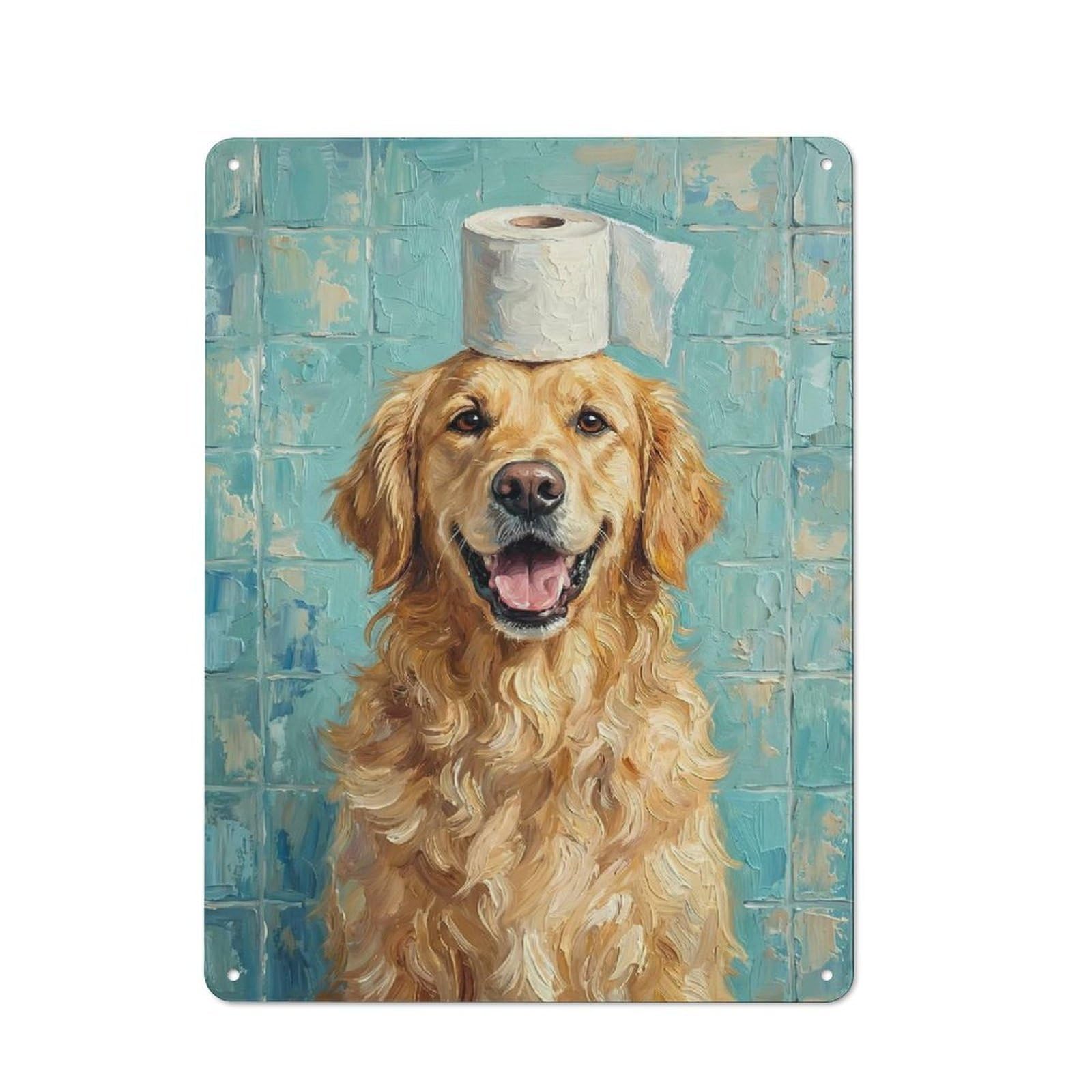 Junmoney Style-1 Golden Retriever Toilet Paper Rustic Metal Sign 40X30cm For Garden Room Or Summerhouse, For Summerhouse Decorators