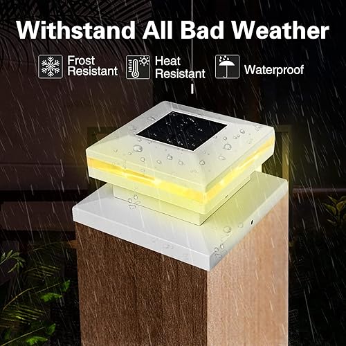 Miniatura 4 de Viewsun Paquete de 8 luces solares para postes de exteriores, para vallas, cubiertas blancas para terraza, patio, decoración de jardín, iluminación