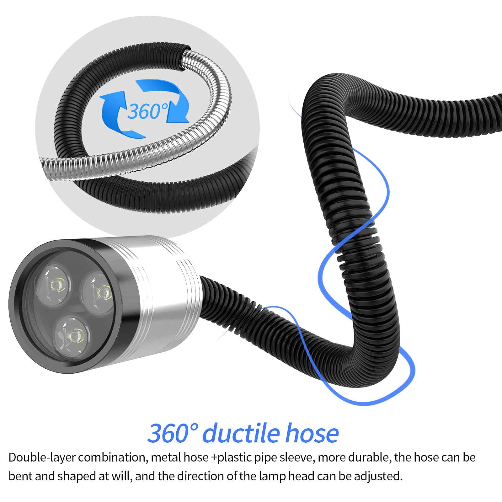 Luce da lavoro a LED, 9 W, 230 V, 500 mm, base fissa, flessibile, per tornio CNC, utensile industriale (spina UK)