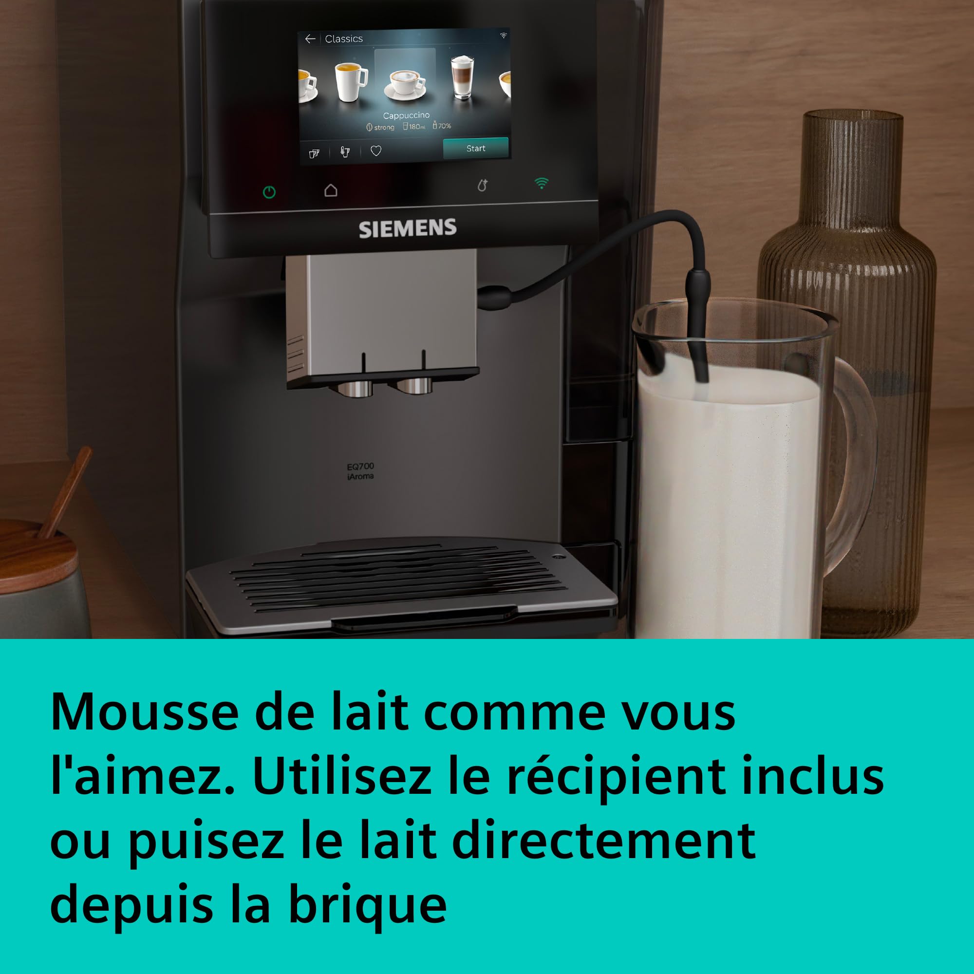 SIEMENS Machine à café entièrement automatique, EQ700 iAroma, écran tactile, Cold Brew et Slow Brew, application Home Appliances, morning haze, TP725E01