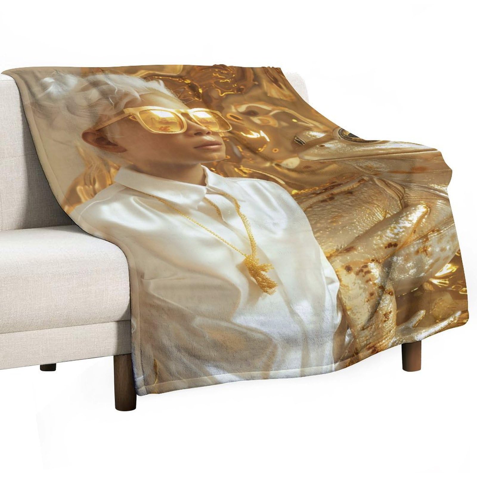 YHGSREUOH Golden Frog And Girl Surreal 02 Flannel Blankets Fleece Soft Throw Lightweight Plush Gifts for Couch, Bed, Cozy Sofa Plush, Chair, Lovers 32x48inch(80x120cm)