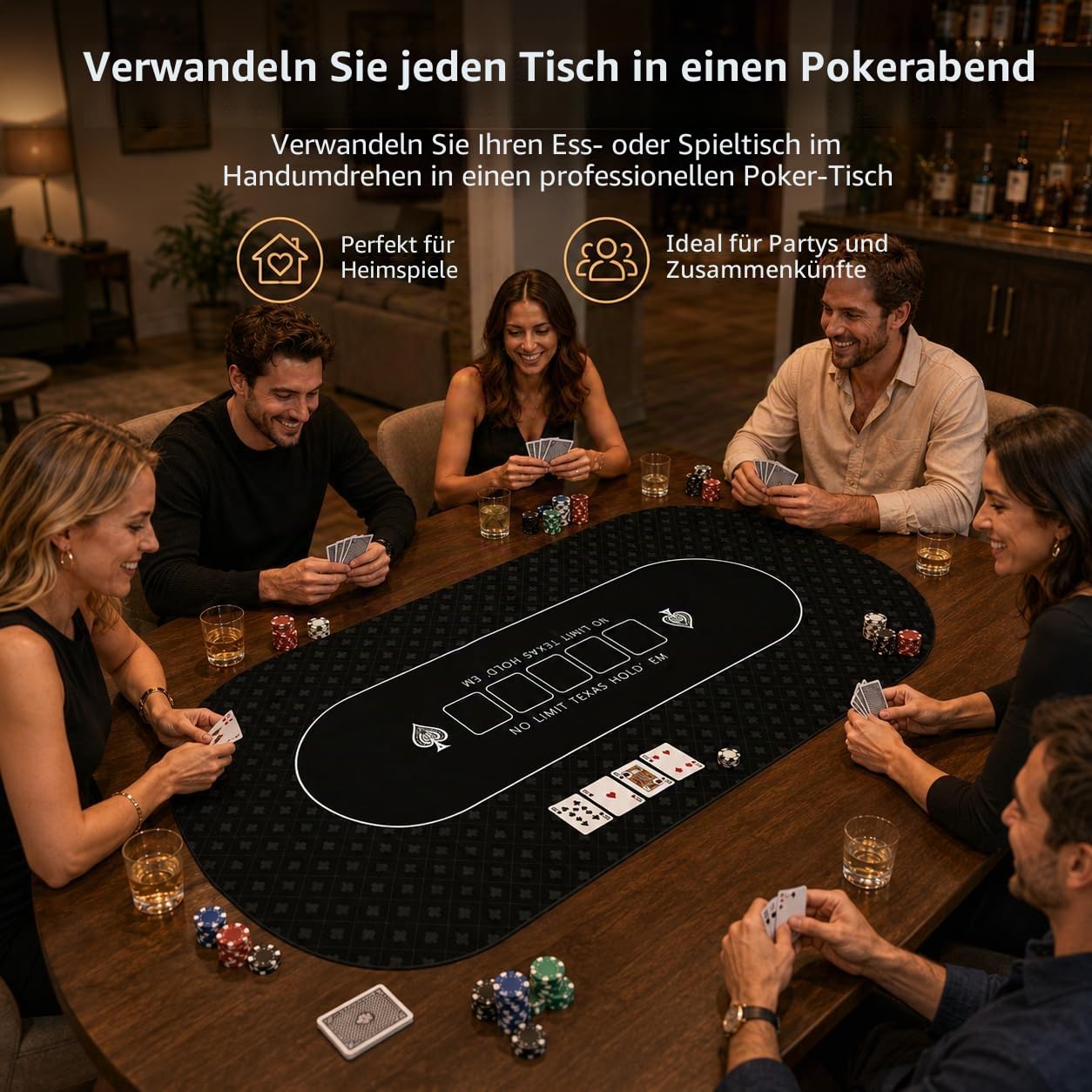 Pokermatte 180 × 90 cm, 10 Spieler Texas Hold'em Poker Gummimatte, Poker-Topper für Tische, zusammenklappbar, tragbar, Pokertisch-Layout mit Tragetasche für Pokerspiele, Blackjack