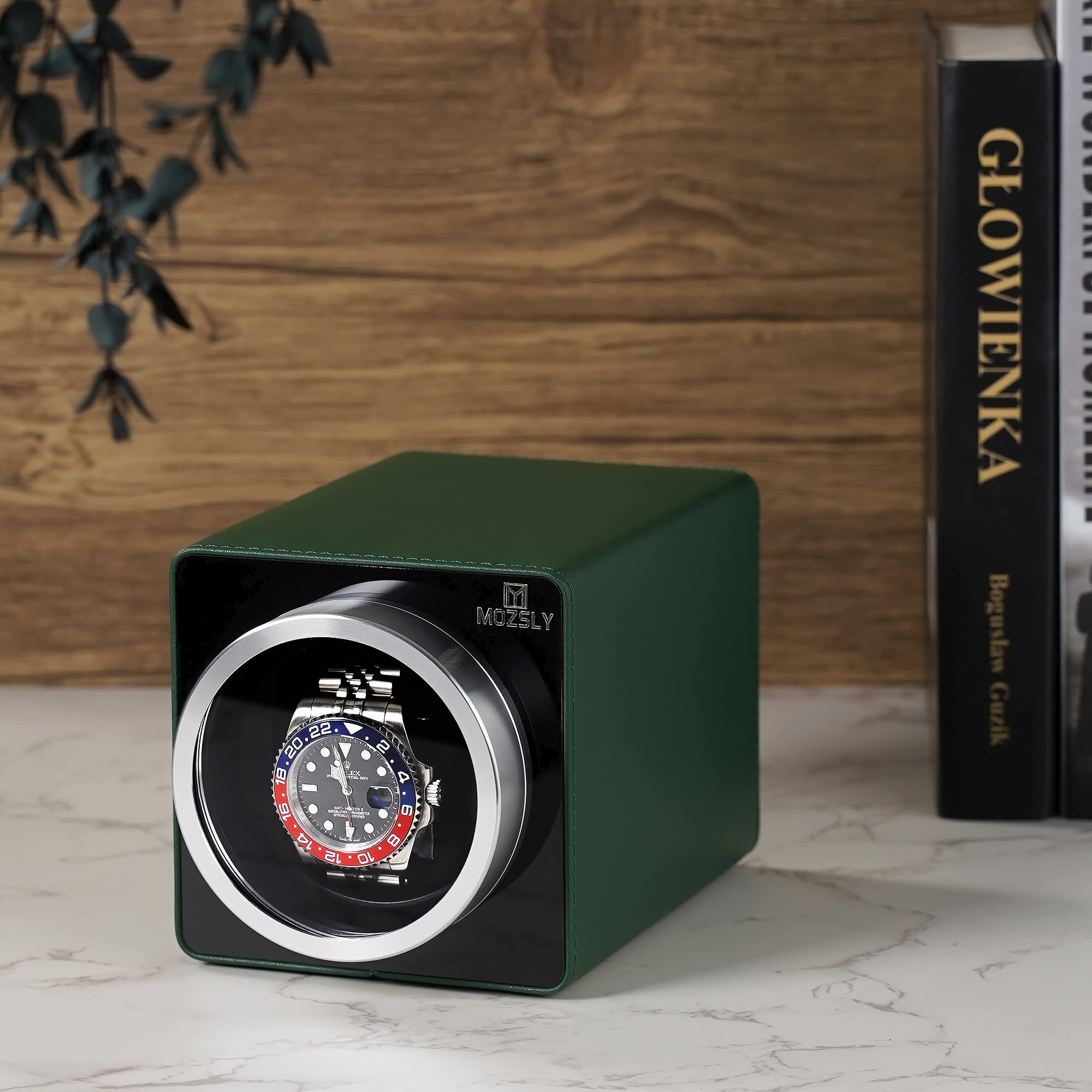 MOZSLY Carica per orologi per orologi automatici con motore silenzioso 12 impostazione della modalità di rotazione in pelle nera