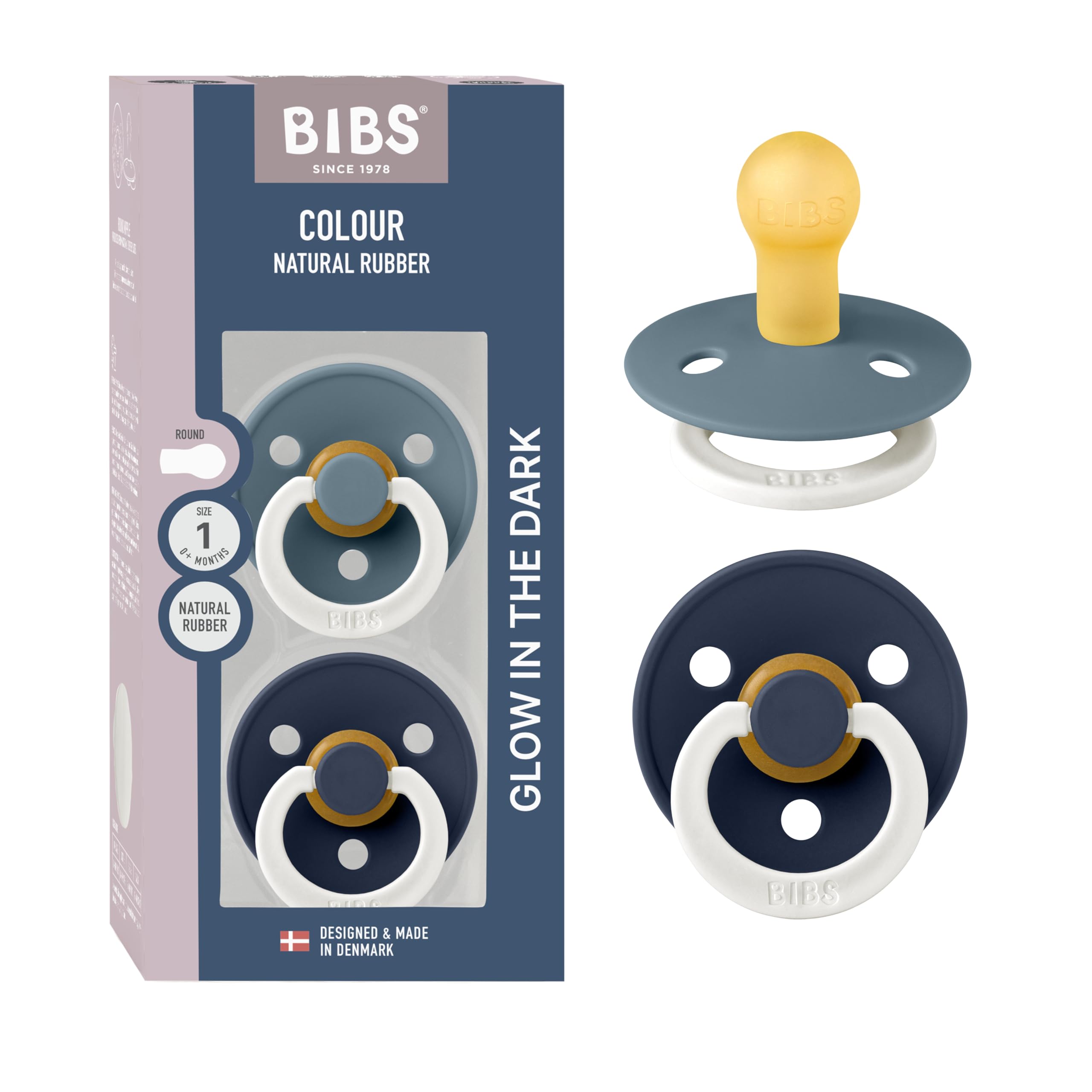 BIBS Colour Paquete de 2 chupetes. Libre de BPA, Tetina redonda. Látex natural, Talla 1 (0-6 meses), Baby Blue/Baby Blue — view 58