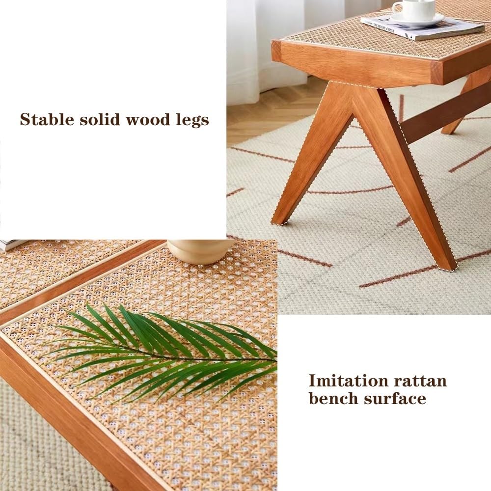 Ręcznie wykonana ławka rattanowa z litego drewna dla 2-3 osób wewnątrz i na zewnątrz do jadalni i przedpokoju 128 cm x 45 cm x 45 cm rustykalne brązowe wykończenie wszechstronne meble do siedzenia z