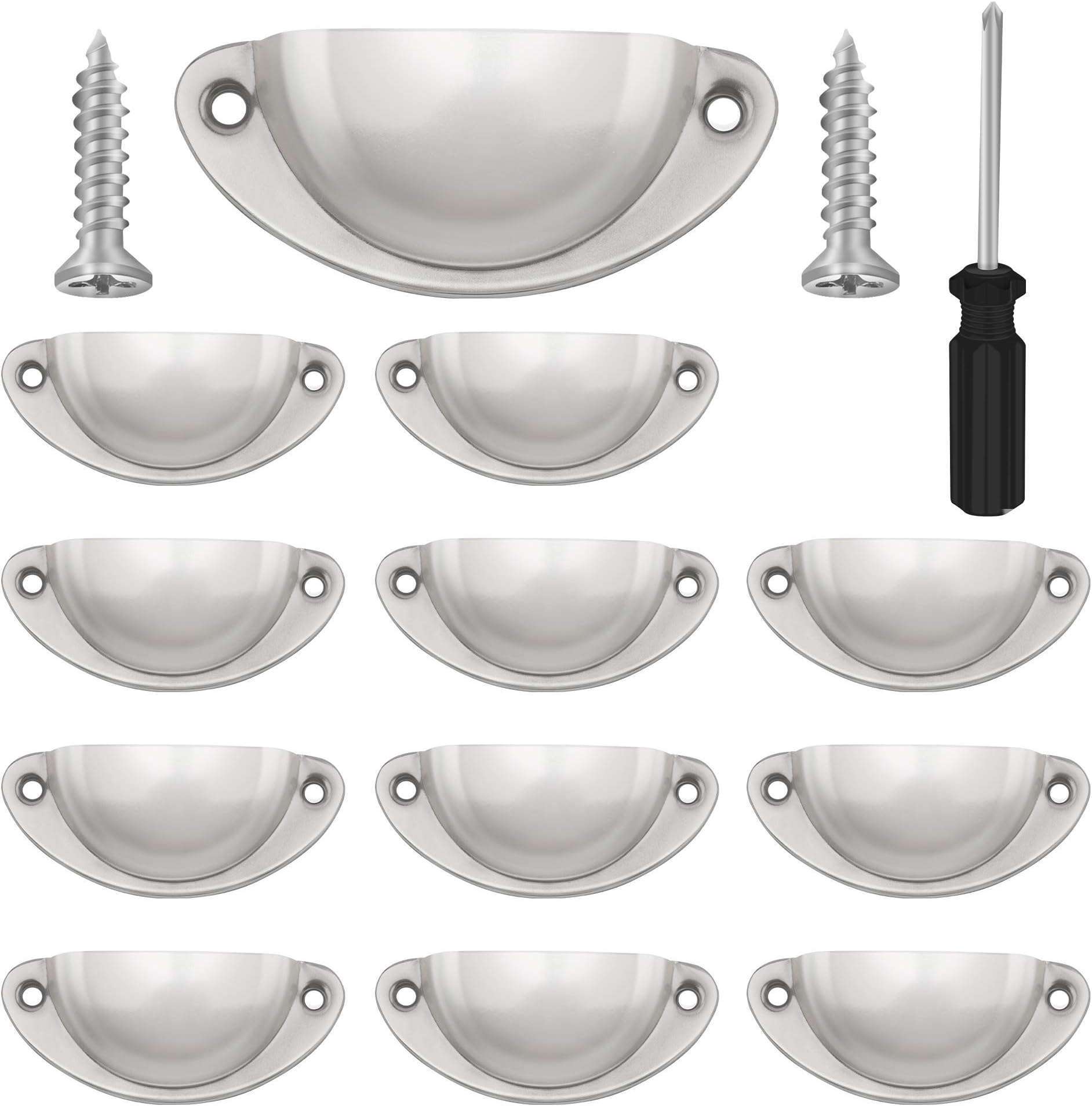 10 x Brushed Nickel Shaker Style Cup Handle. Kitchen or Cupboard