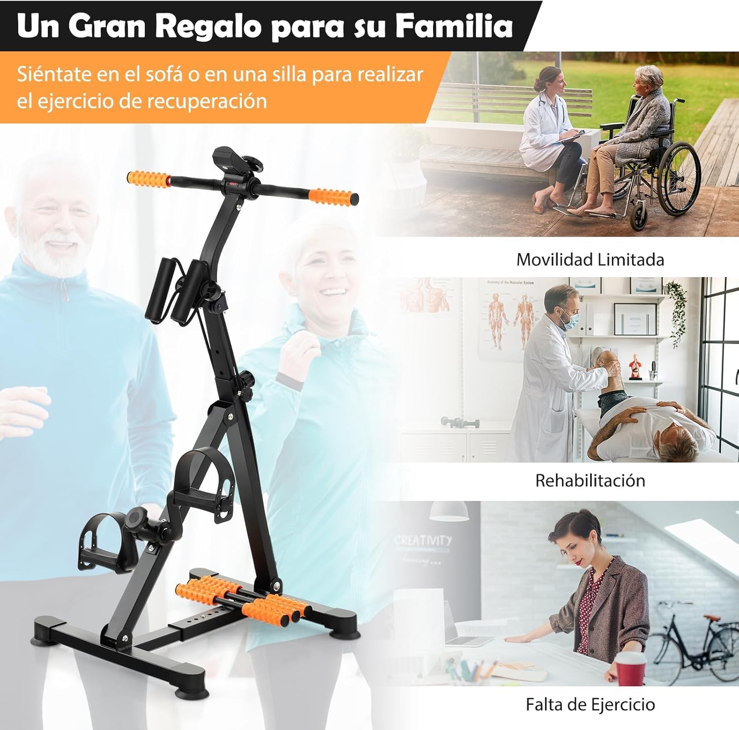 GYMAX Pedales Estaticos, Pedales Estaticos Personas Mayores de Brazos y Piernas, Pedaleador para Ancianos con Pantalla LCD, Resistencia Altura Ajustable, Ejercicio, Rehabilitación para Personas Mayore