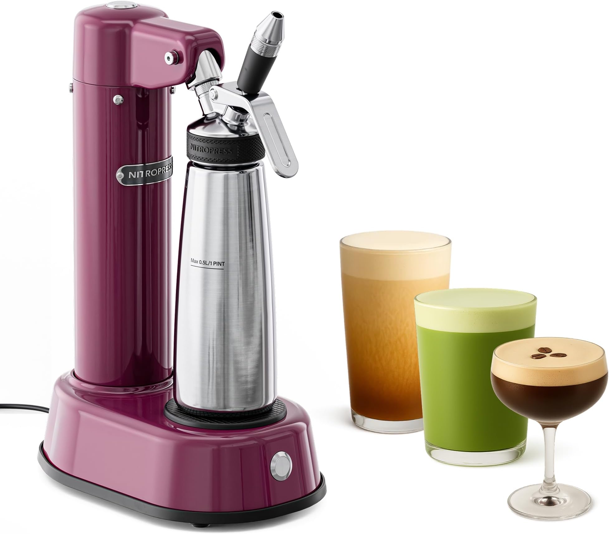 NitroPress DS Electric Nitro Cold Brew Coffee & Cocktail Maker Machine, Air-Powered Nitro Coffee Maker & Nitrogen Infuser for Coffee Matcha Cocktails & Drinks Stainless Steel Home Bar Beverage System