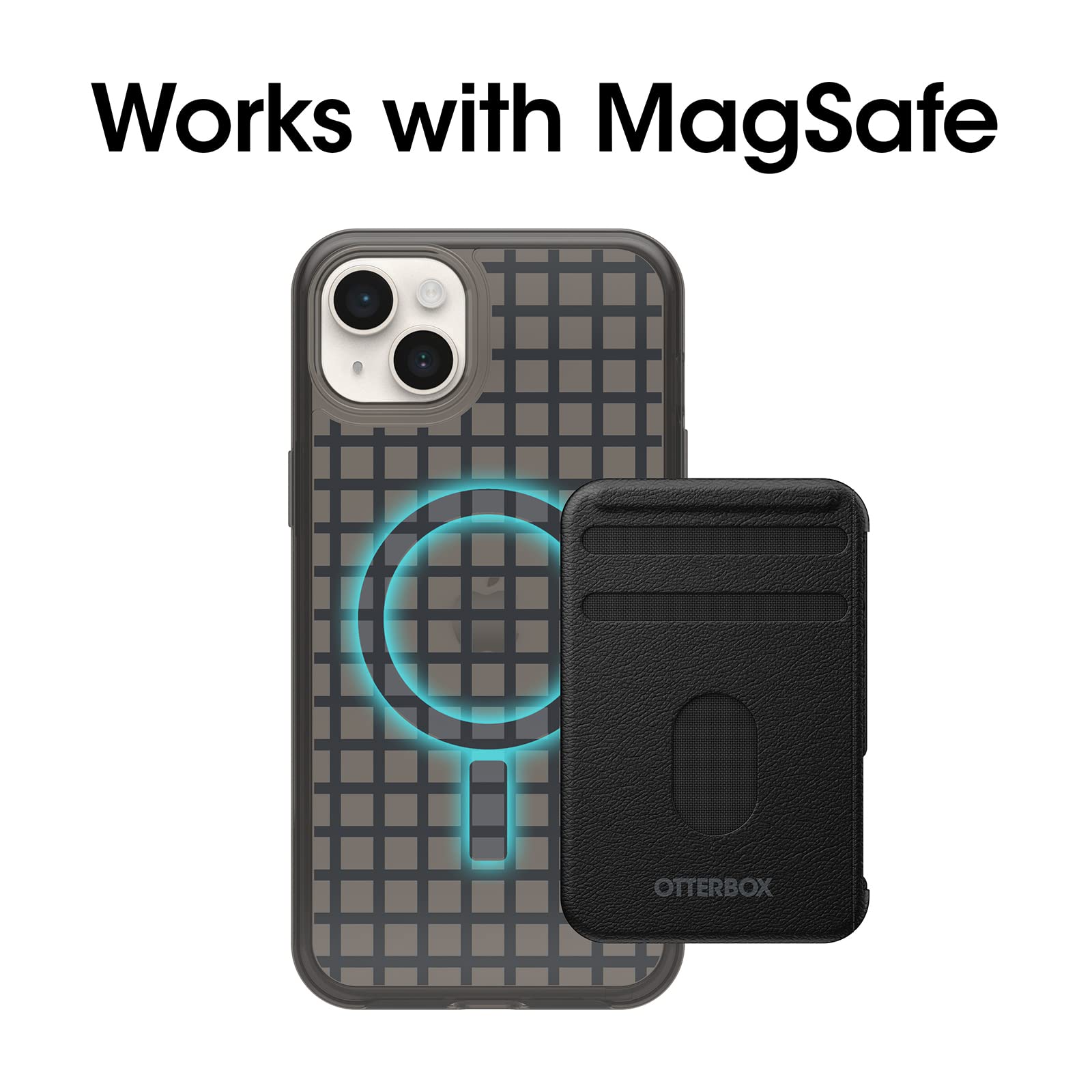 OtterBox Cover per iPhone 14 Plus Symmetry+ Clear per MagSafe, resistente a shock e cadute;sottile, testata 3x norme MIL-STD 810G, protezione antimicrobica, Window Pane Black
