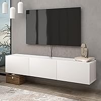 Vista 9 de Atelier Mobili - Consola de TV de pared, color blanco brillante, centro de entretenimiento con diseño flotante Madera como