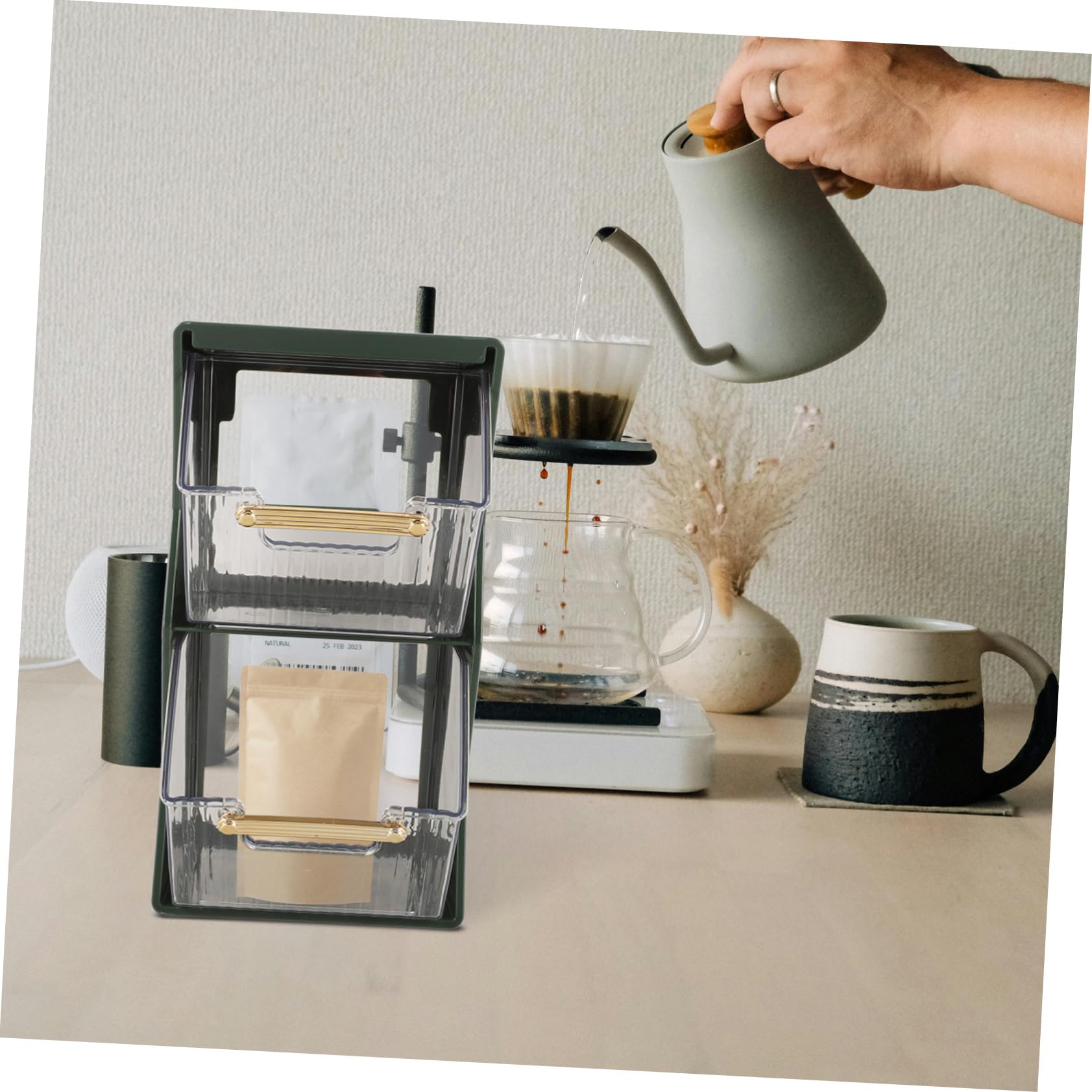 Zerodeko Organizador de Bolsas Café de Doble Capa para Almacenamiento Cocina y Oficina Estante Transparente para Espacio