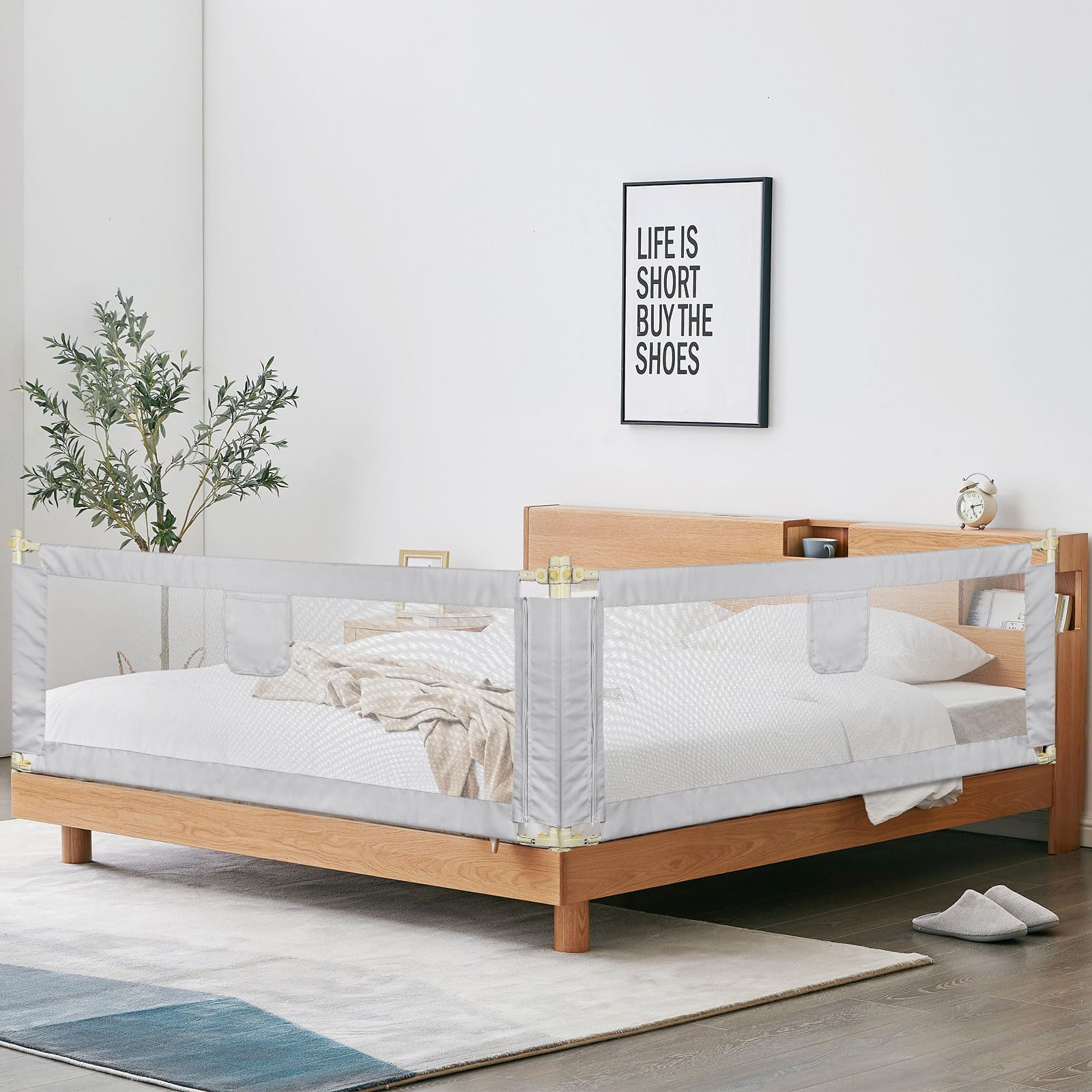 LANTUS Sbarra Letto Bambini 150cm/180cm/200cm Sponda Matrimoniale Protezione Removibile Sponde anti Caduta Grigio scuro 1 Lato-Grigio scuro - 1,5 m