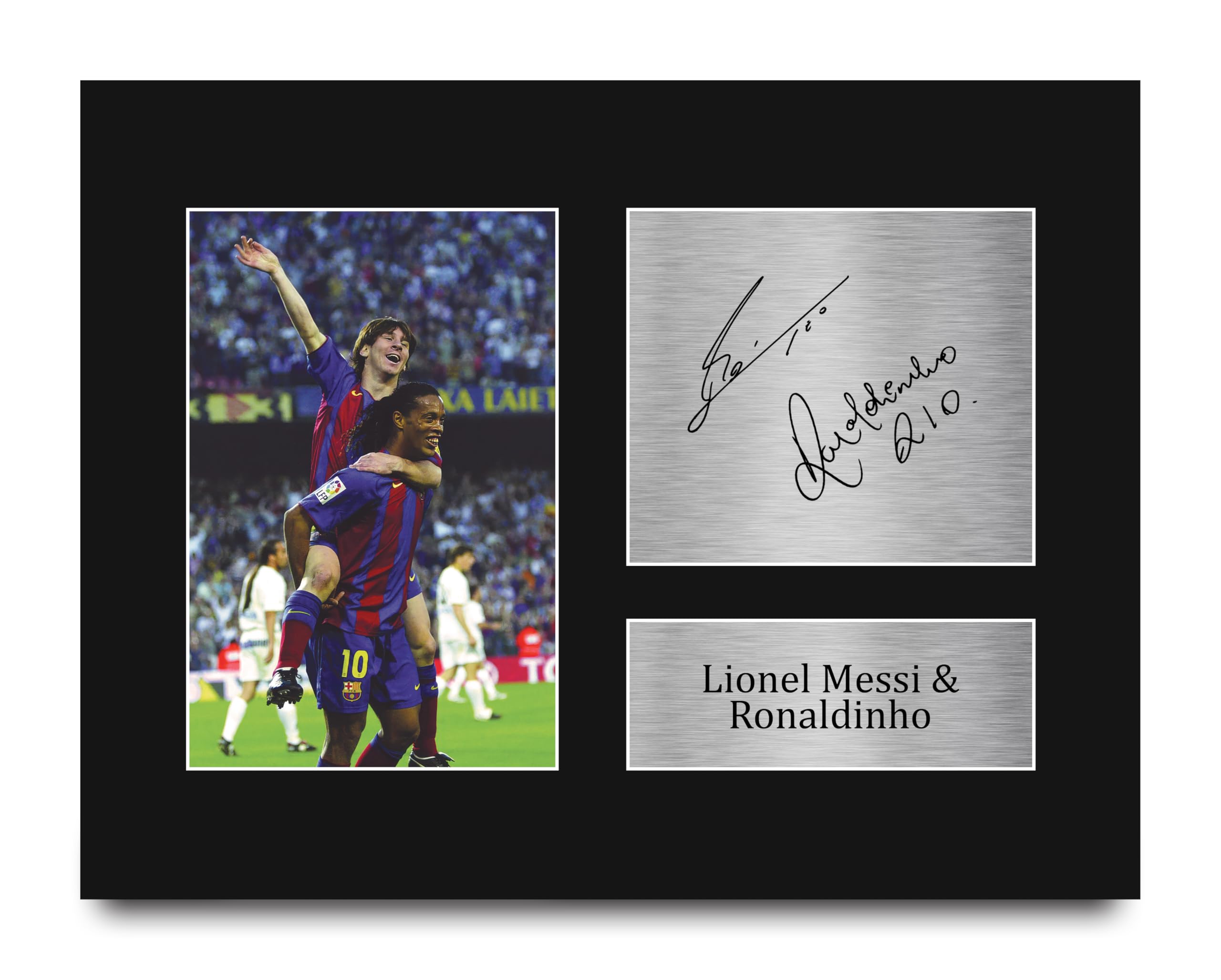 HWC Trading Lionel Messi & Ronaldinho Barcelona Gifts Printed Signed Autograph Picture for Soccer Fans and Supporters - US Letter Size
