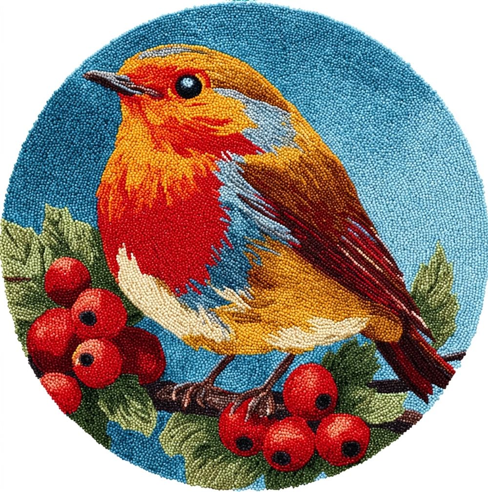 kitphoenix Latch Hook Rug Kit, Robin Christmas Bird