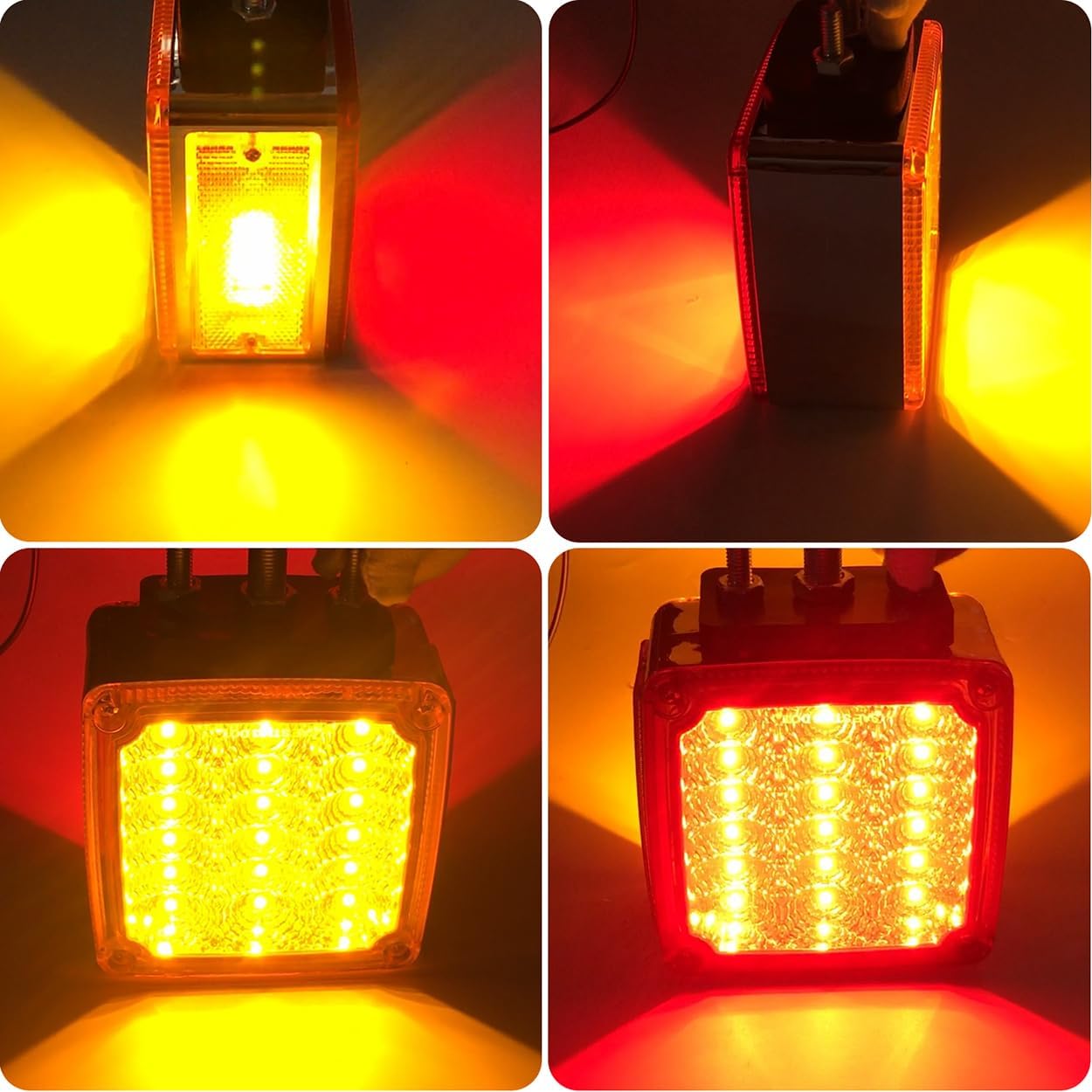 LED Pedestal Lights Amber/Red Double Face 39 LED Turn Signal Light stud mount fender lights for Heavy Truck Trailer Freightline Peterbilt Kenworth Mack Western Star (Driver/Passenger Sides, pack of 2)