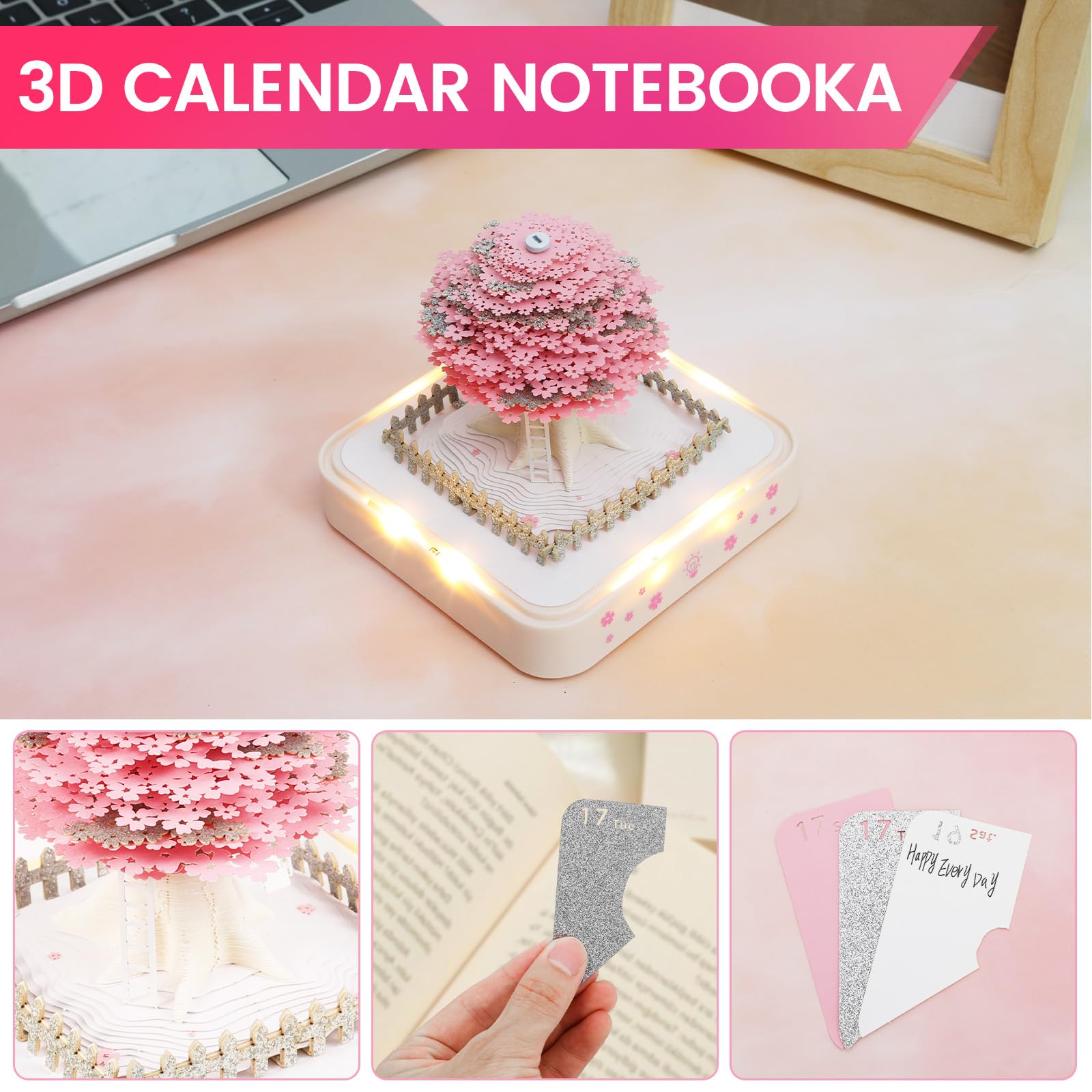 Calendrier De Table 2024-9x9x6 Cm Calendrier 3D 2024 Avec Lumière LED