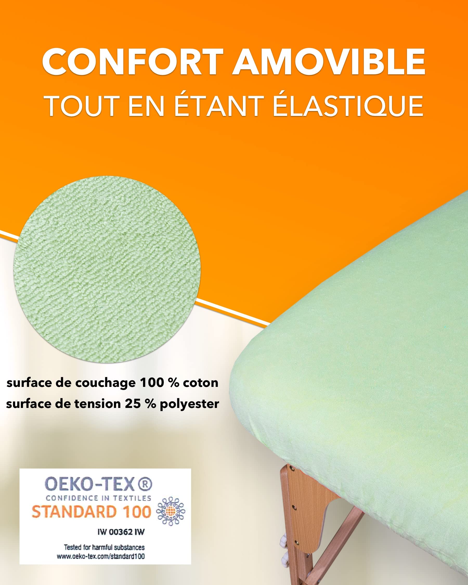 Zen Housse Table de Massage Éponge - Qualité Professionnelle, Drap Housse Extensible Doux avec Élastique - 71-81 x 185-195 cm, Lavable à 60°C & Certifié Oeko-TEX - sans Trou, Crème