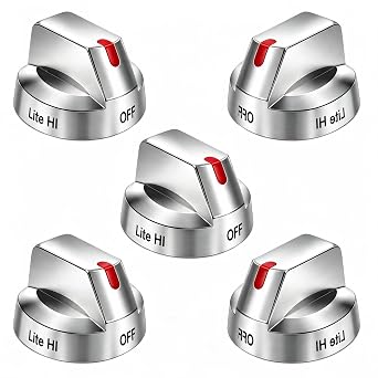 Upgraded DG64-00473A Stainless Steel Reinforced Stove Knob Replacement for Samsung Gas Stove - Anti-Crack Metal Insert Burner Dial Set 5-Pack