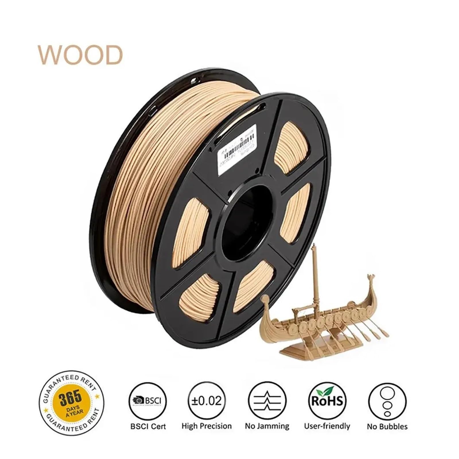 Filament do drukarki 3D 1,75 mm 1 kg filament do drukowania 3D, włókno drzewne, delikatny, bez pęcherzyków powietrza, niska kurczliwość