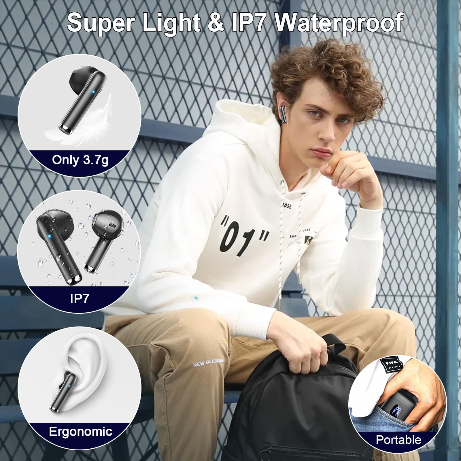 Auriculares Bluetooth 5.4, 2026 Nuevo Auriculares Bluetooth 6D Estéreo Auriculares Inalámbricos In Ear con 4 ENC Mic, 30Horas Auriculares Inalámbricos Cancelación Ruido Auriculares Deportes Earbuds