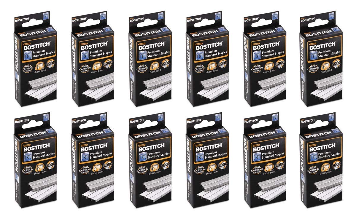 Bostitch Office Bostitch Premium Standard Staples, Full-Strip, 0.25 Inch Leg, 5,000 per Box, 12 Boxes