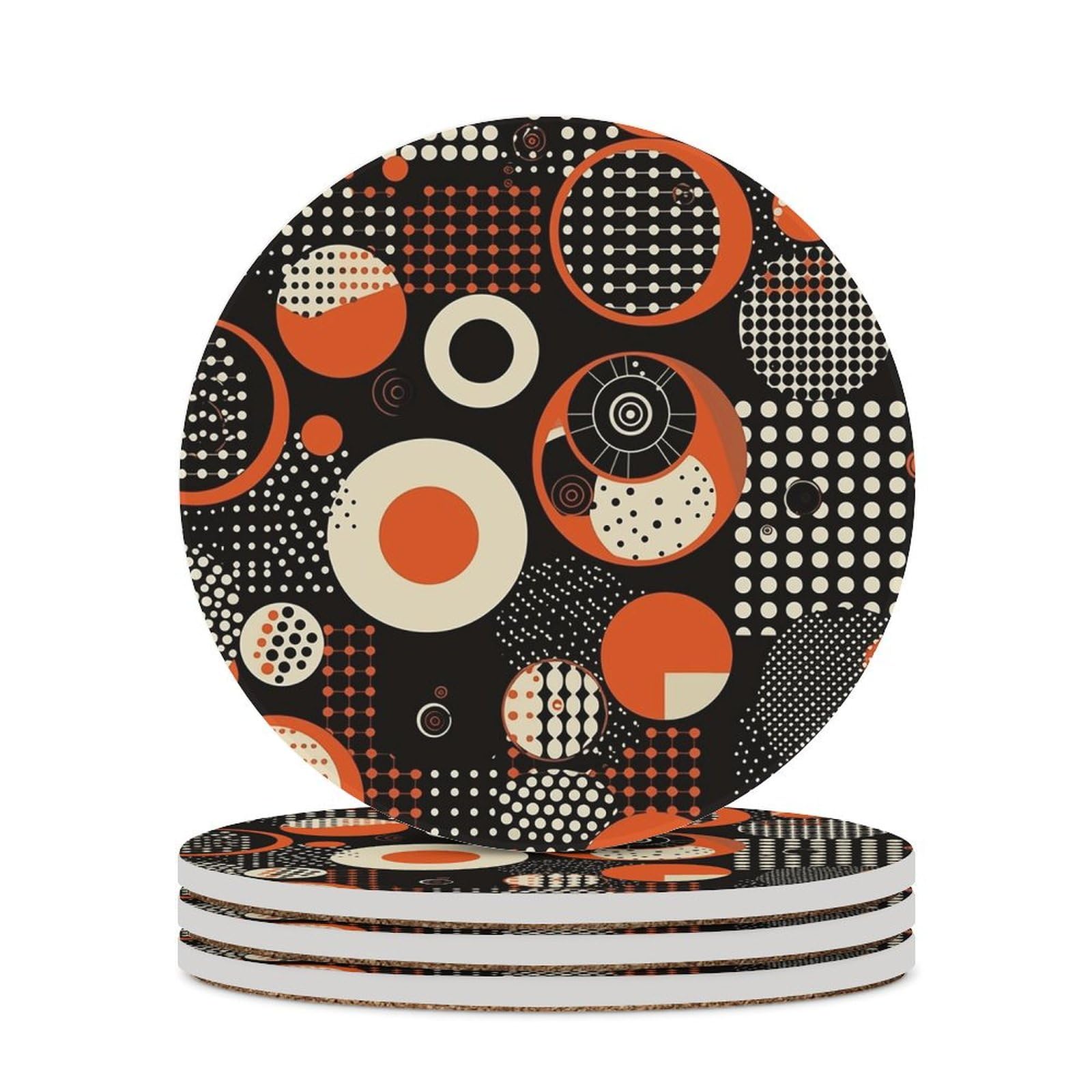 Dessous de verre en céramique lot de 4 avec support liège graphiques fond noir